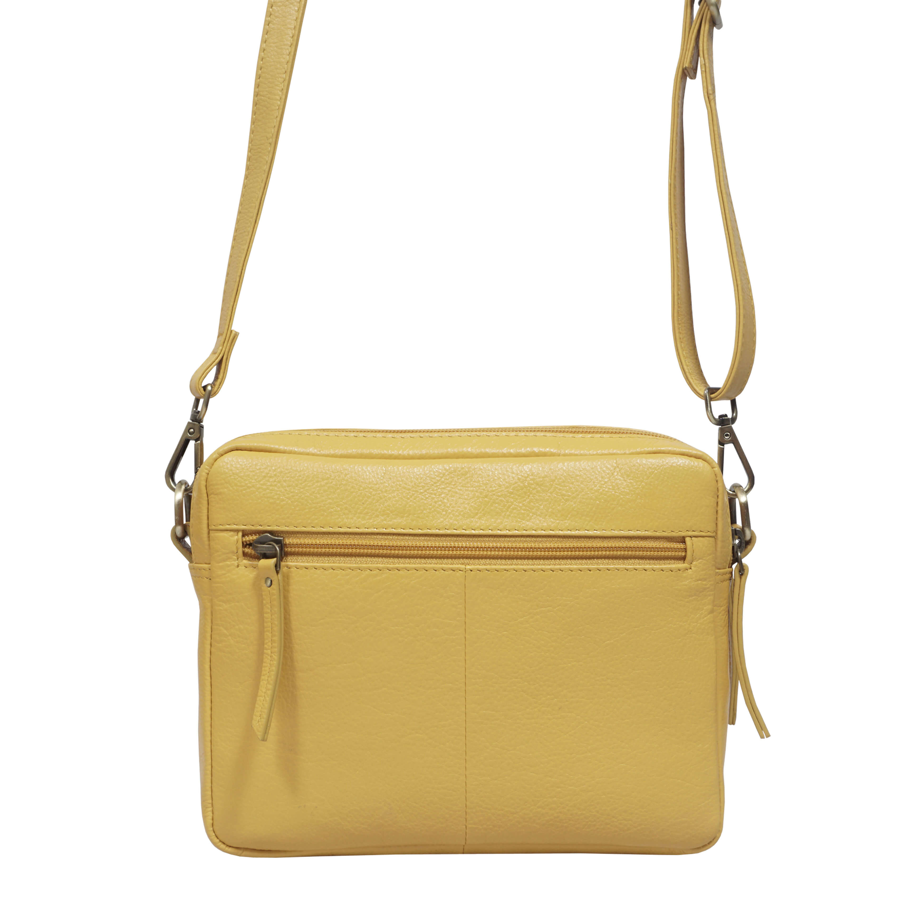 'IRIS' Mustard Quilted Soft Pebble Grain Leather Crossbody Bag