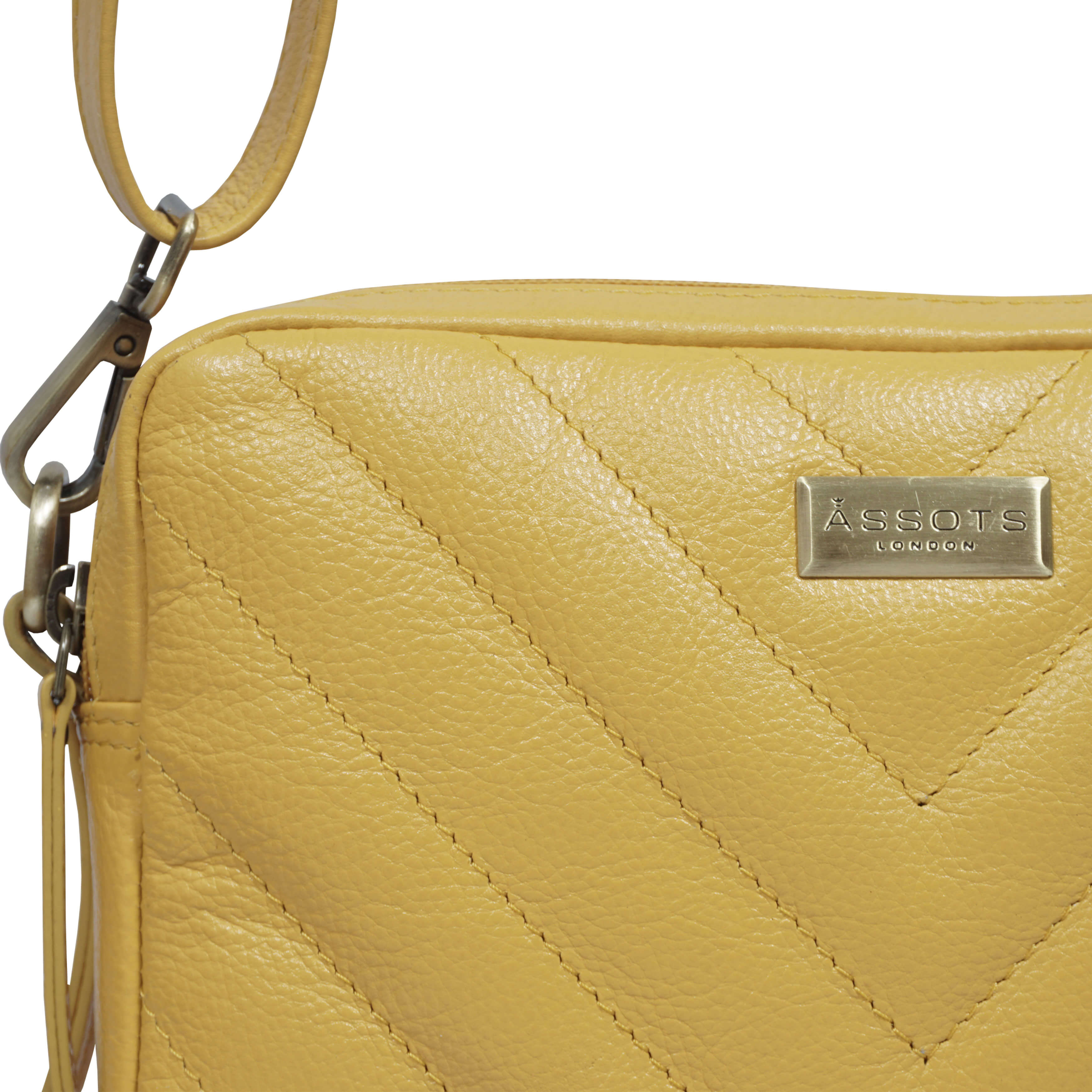 'IRIS' Mustard Quilted Soft Pebble Grain Leather Crossbody Bag