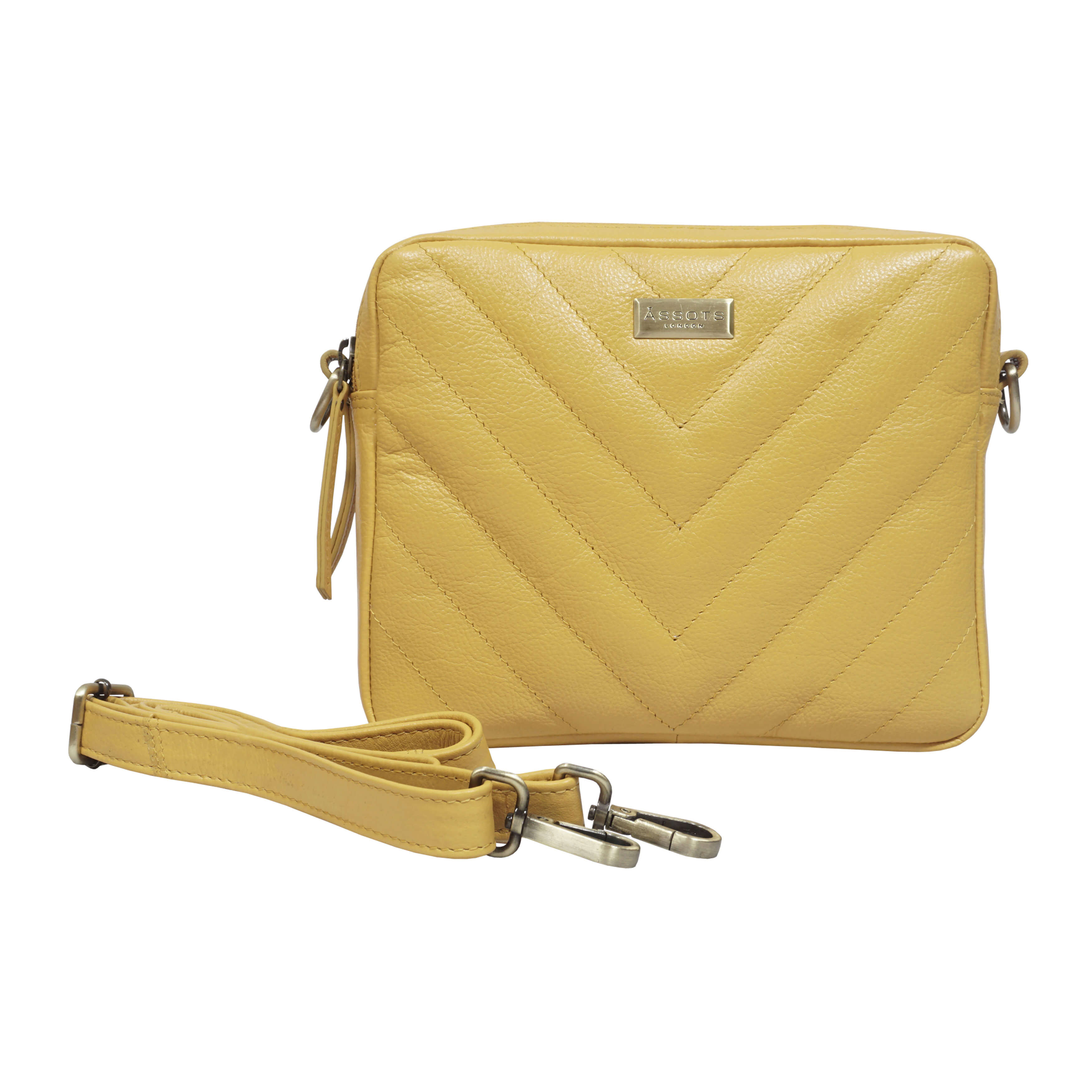 'IRIS' Mustard Quilted Soft Pebble Grain Leather Crossbody Bag