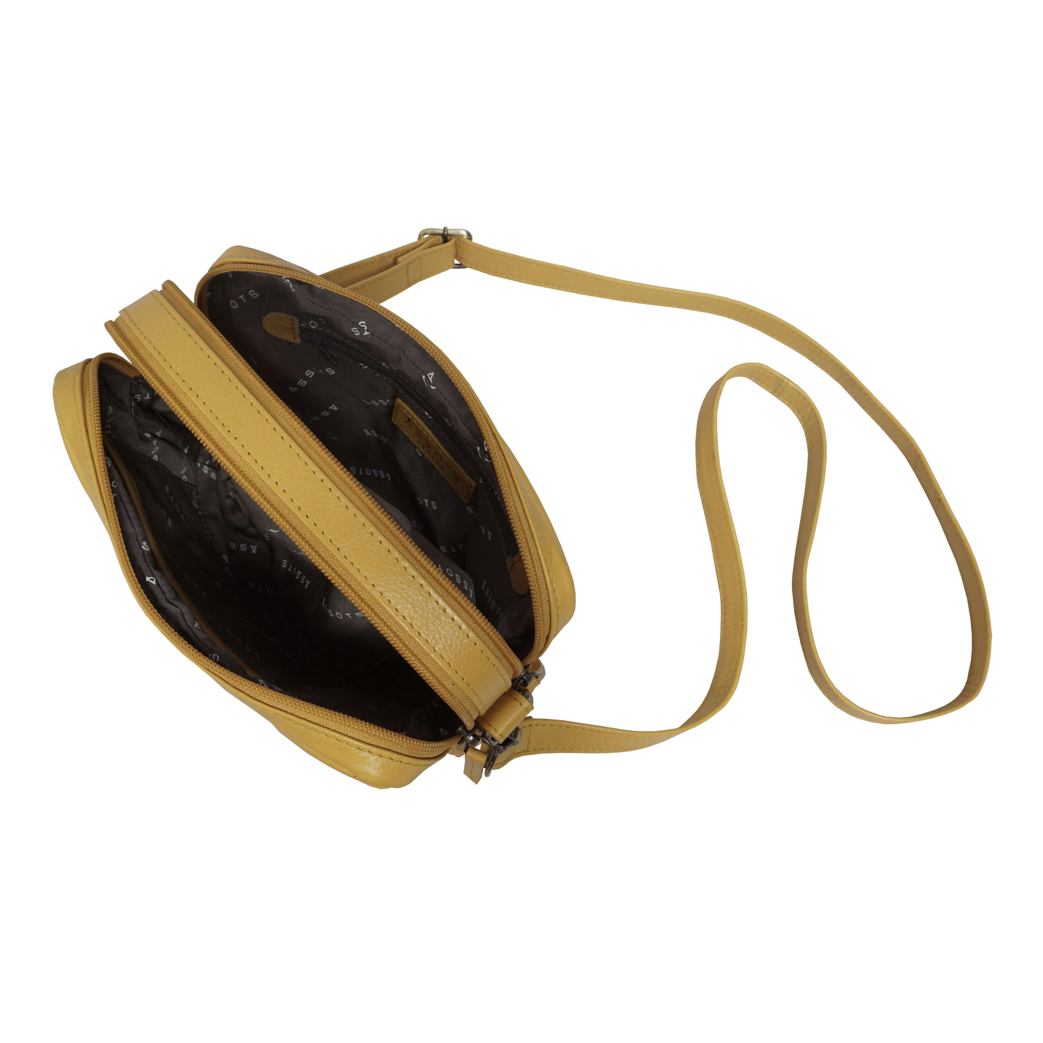 'IRIS' Mustard Quilted Soft Pebble Grain Leather Crossbody Bag