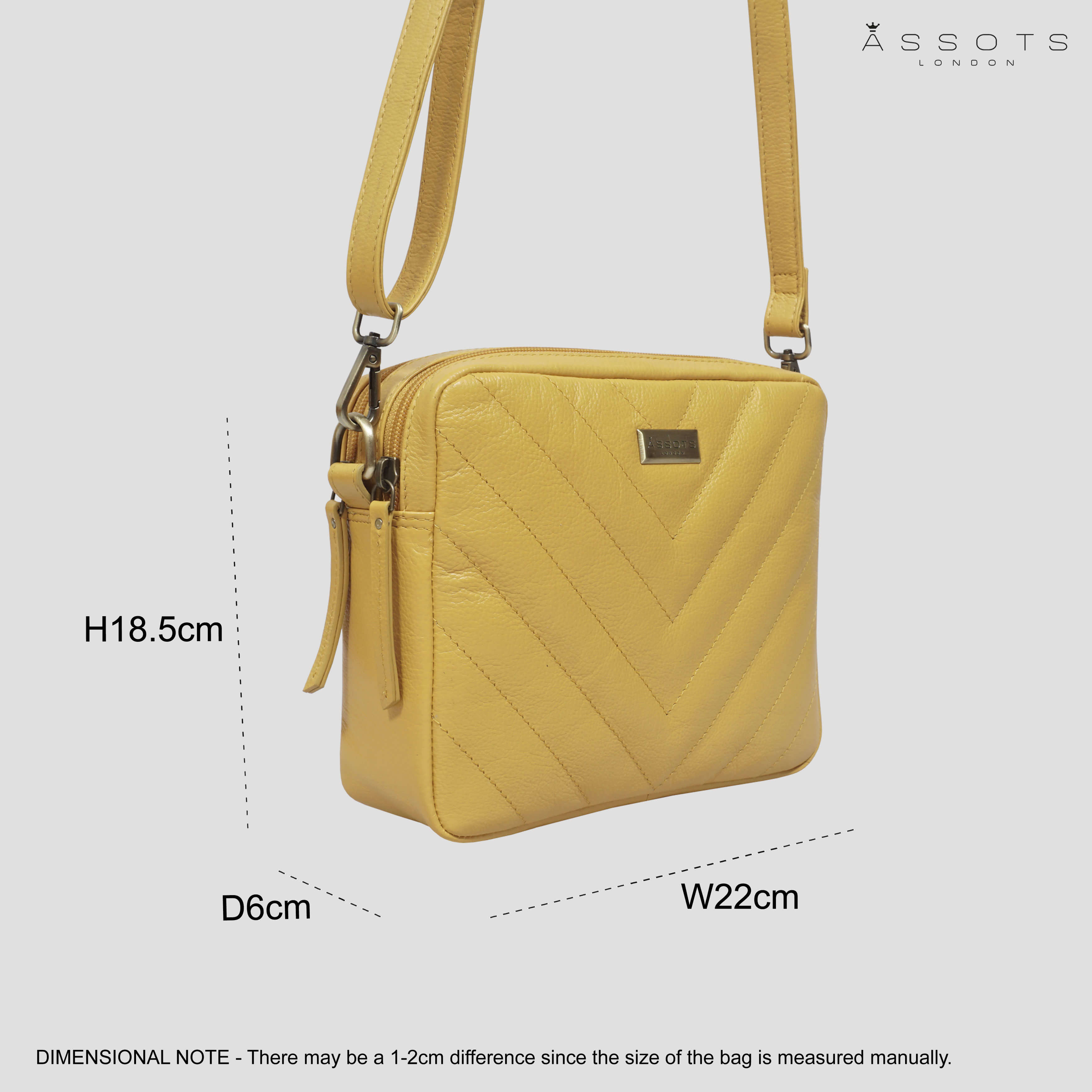 'IRIS' Mustard Quilted Soft Pebble Grain Leather Crossbody Bag