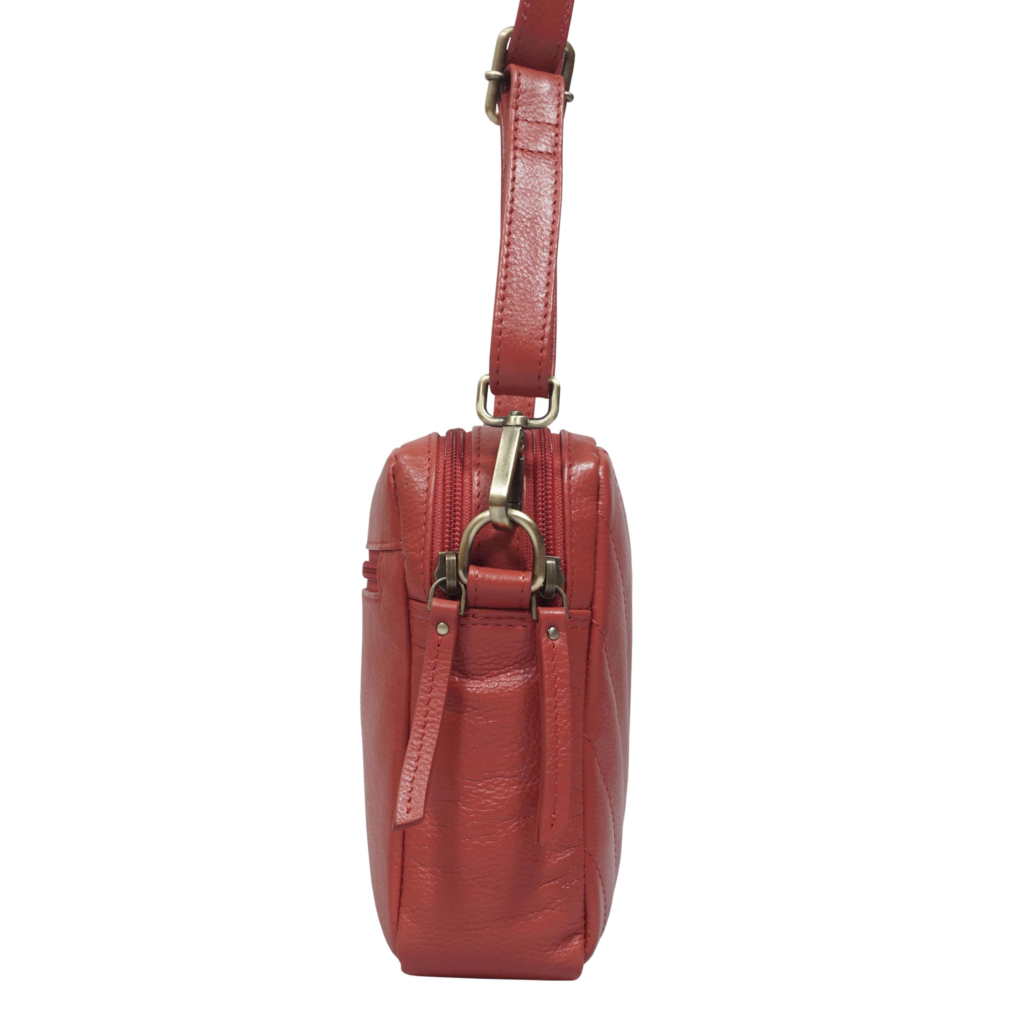 'IRIS' Red Quilted Soft Pebble Grain Leather Crossbody Bag