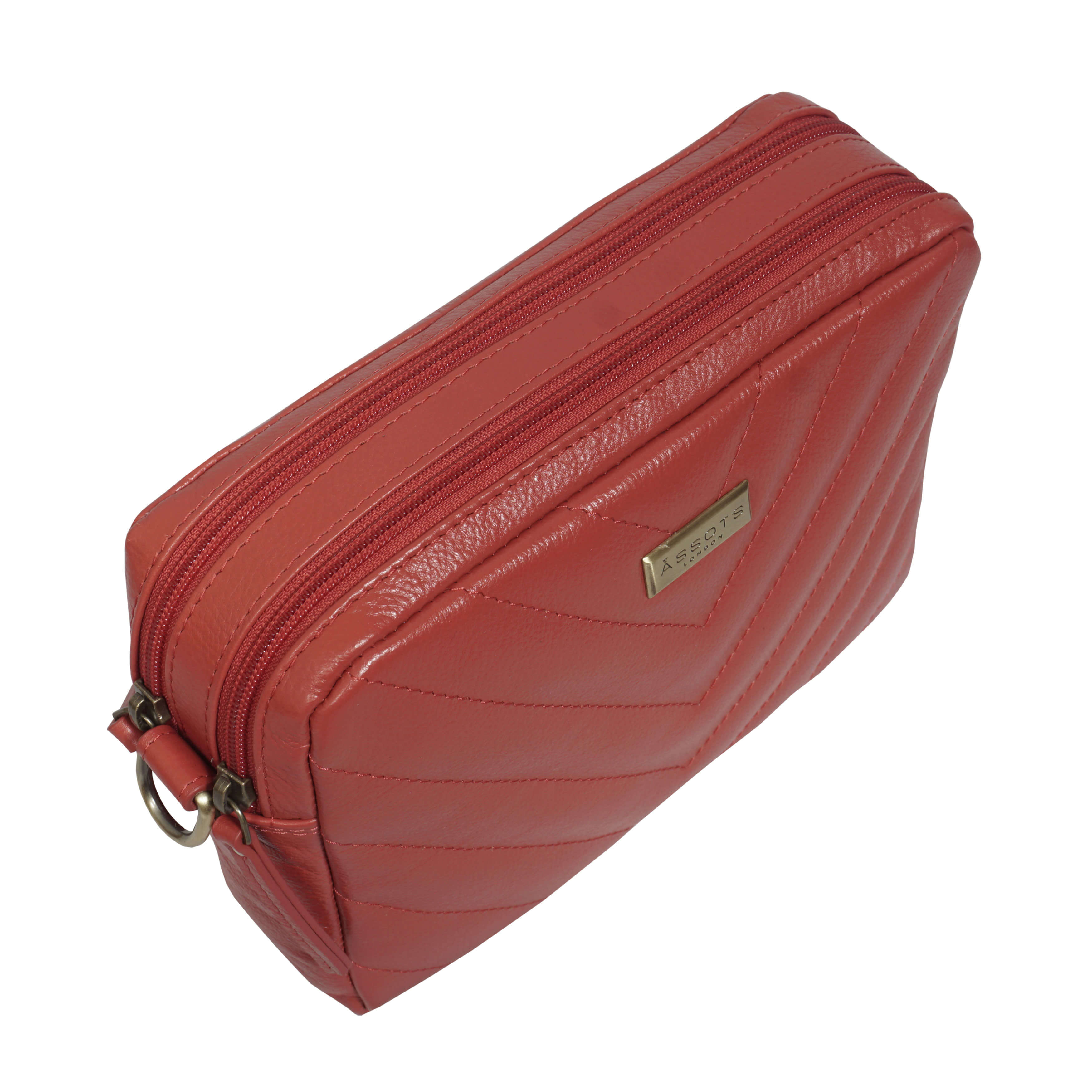 'IRIS' Red Quilted Soft Pebble Grain Leather Crossbody Bag