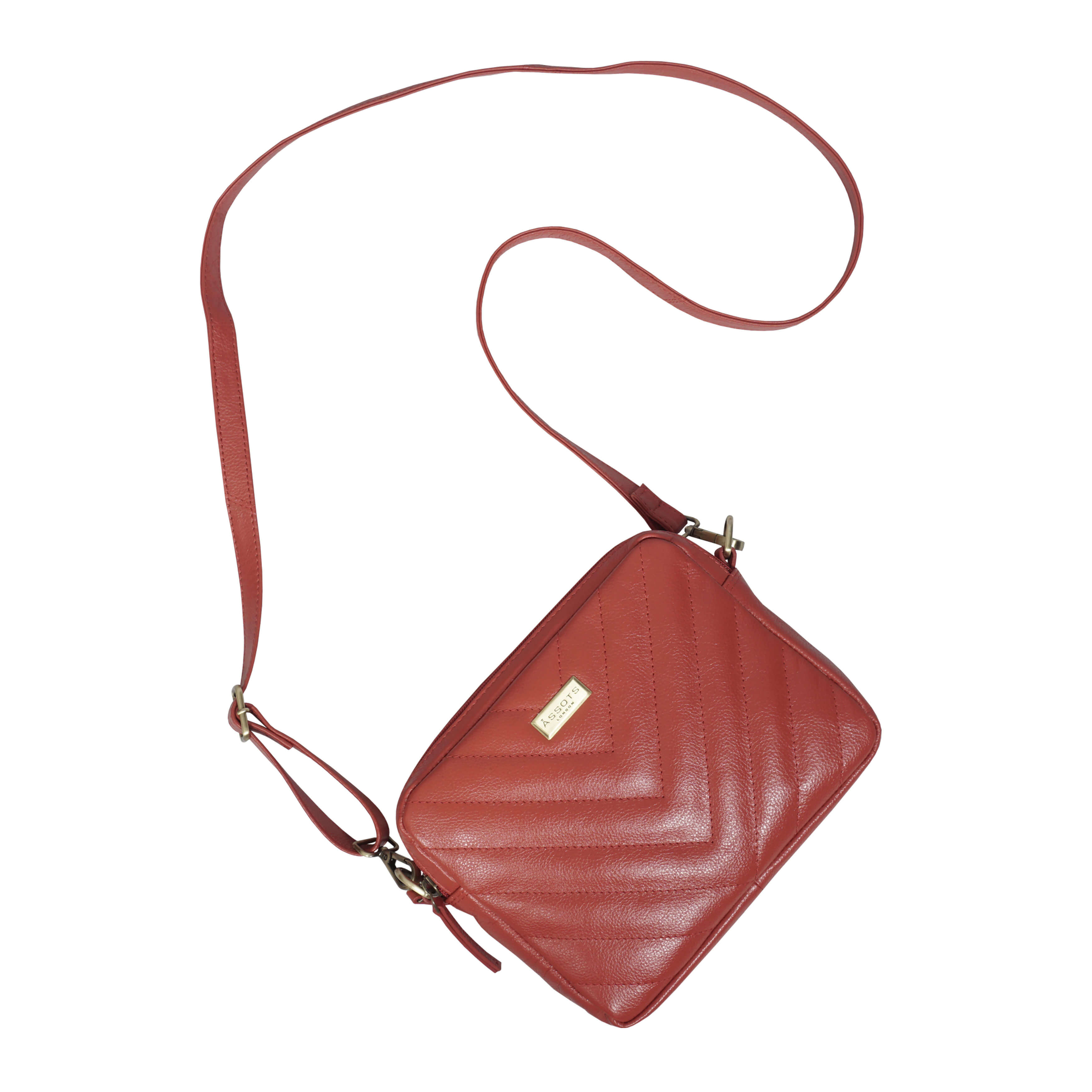 'IRIS' Red Quilted Soft Pebble Grain Leather Crossbody Bag