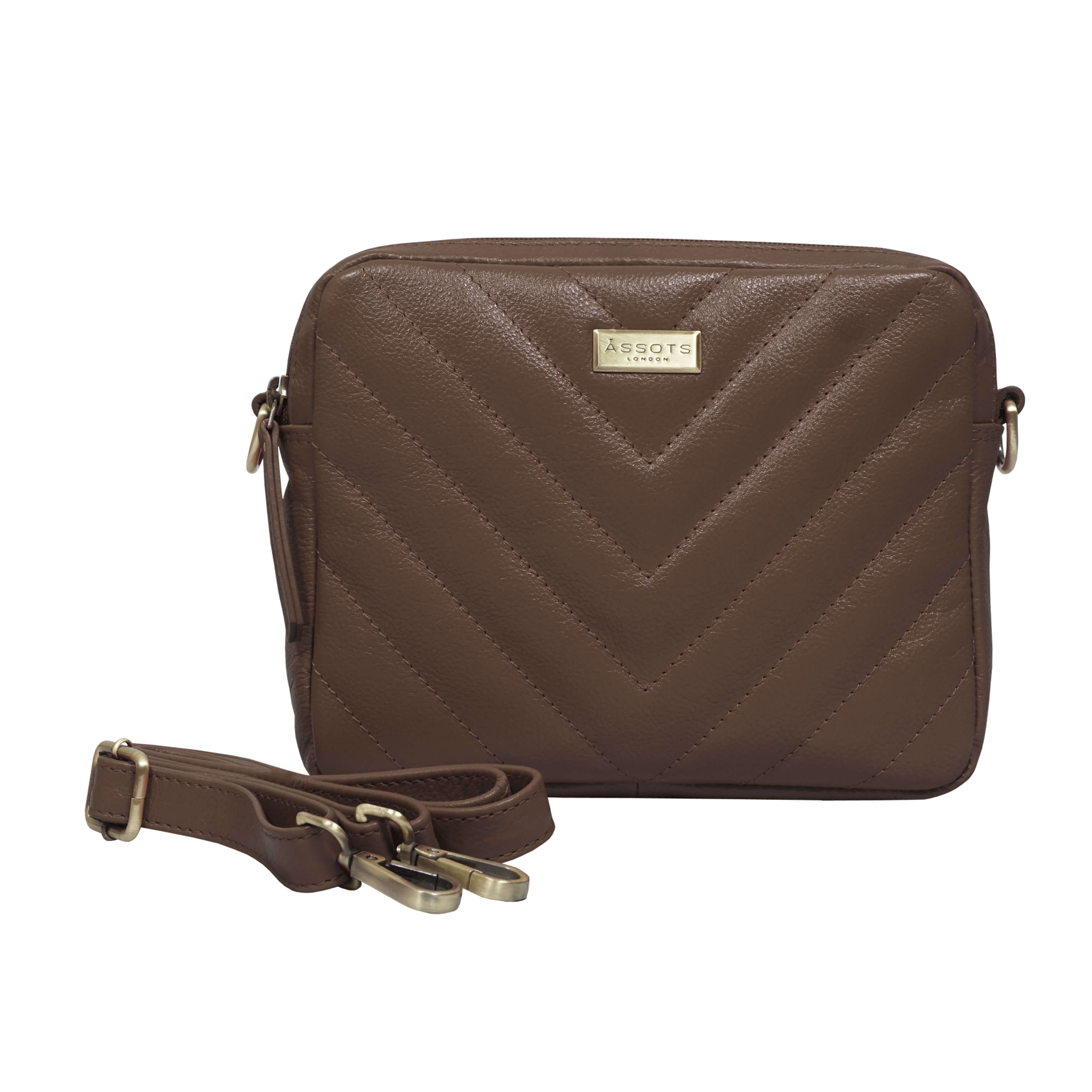 'IRIS' Tan Quilted Soft Pebble Grain Leather Crossbody Bag