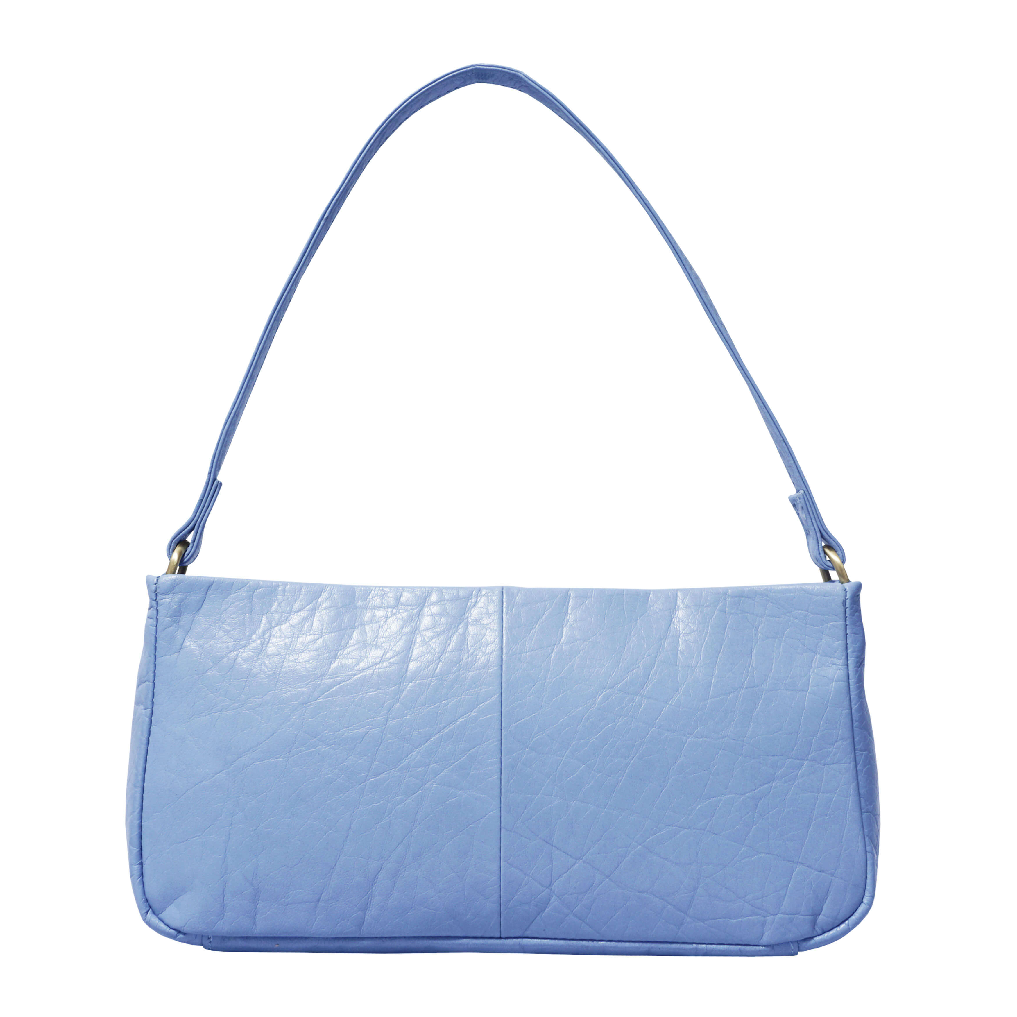 'IVY' Pale Blue Pleated Real Leather Baguette Shoulder Bag