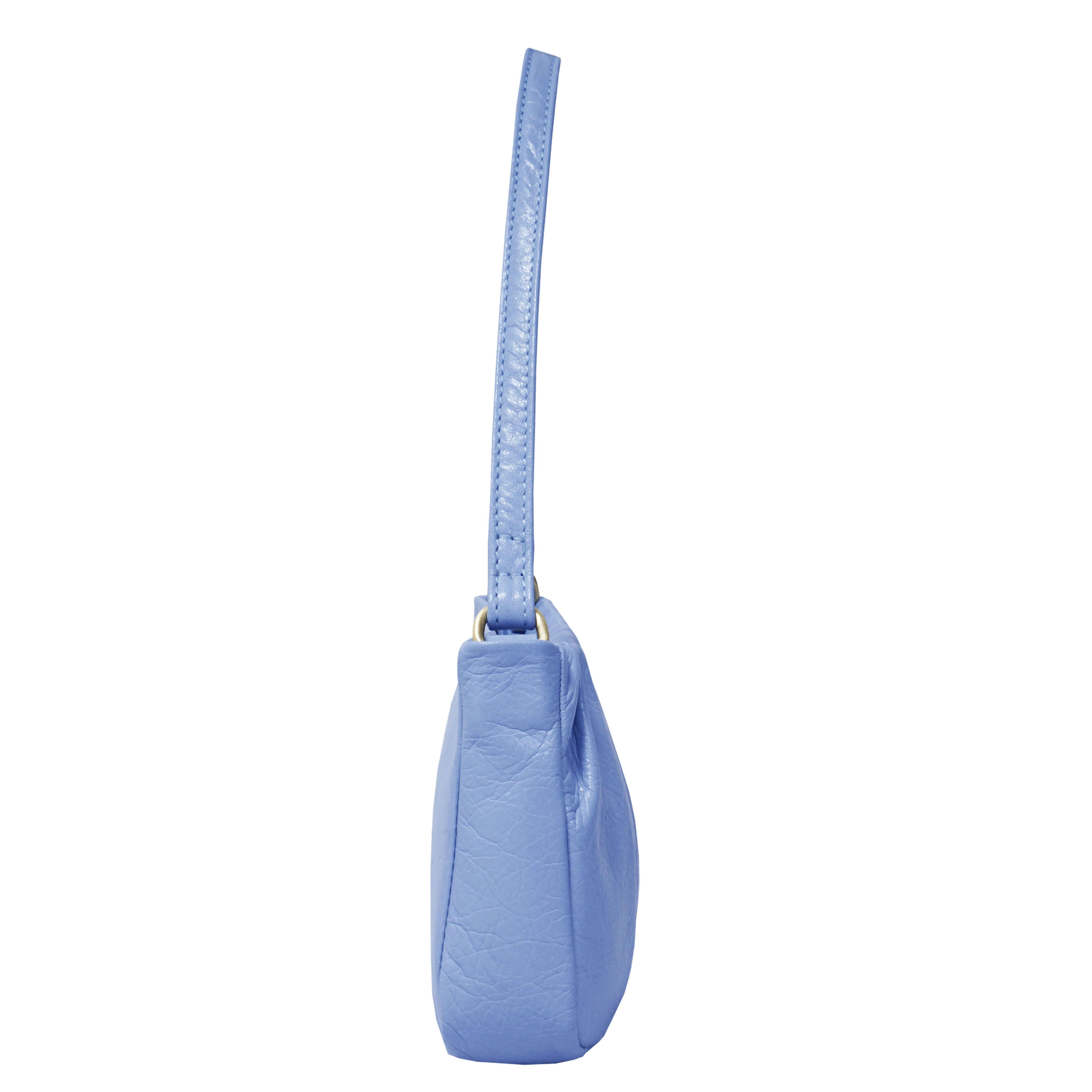 'IVY' Pale Blue Pleated Real Leather Baguette Shoulder Bag
