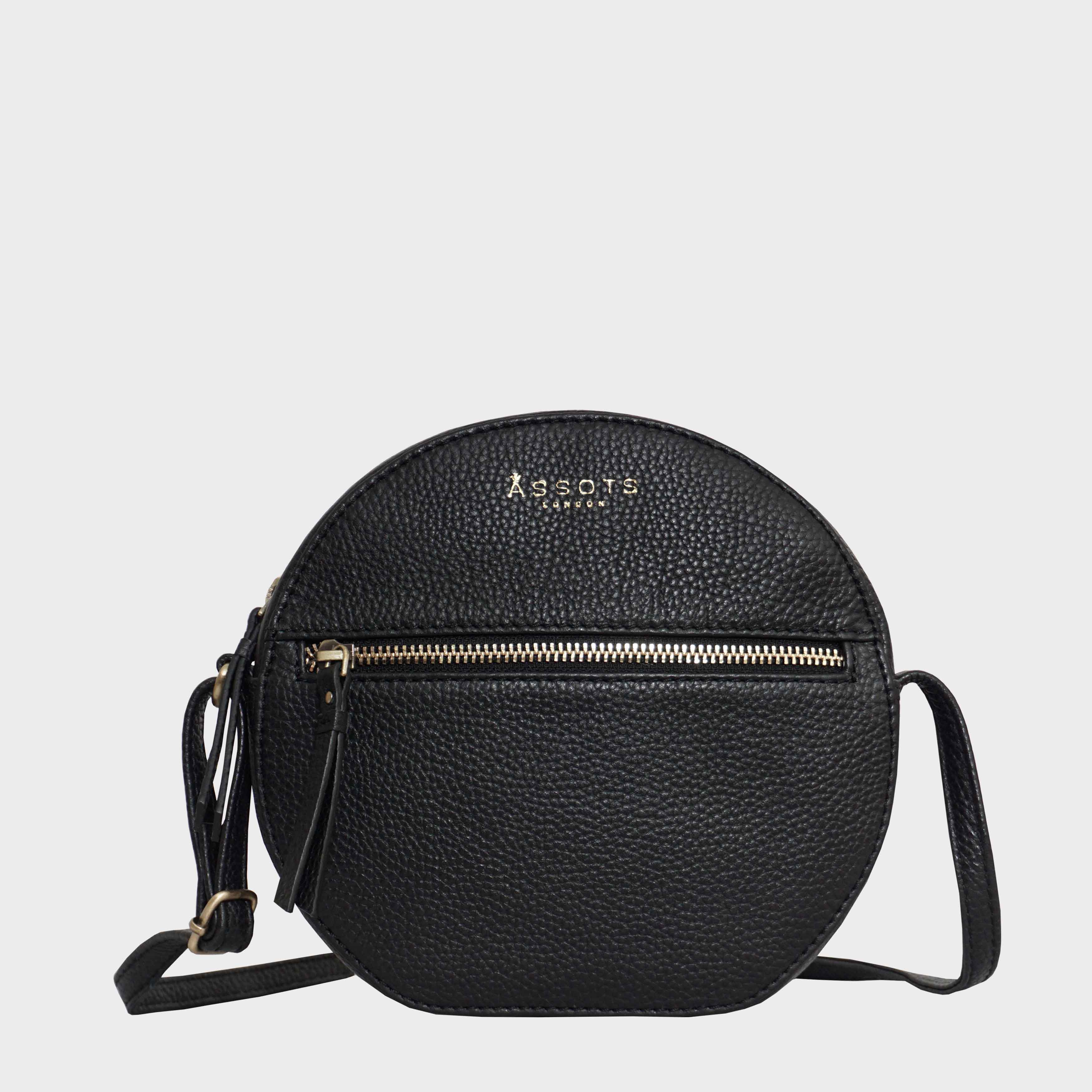 Round black discount leather crossbody bag