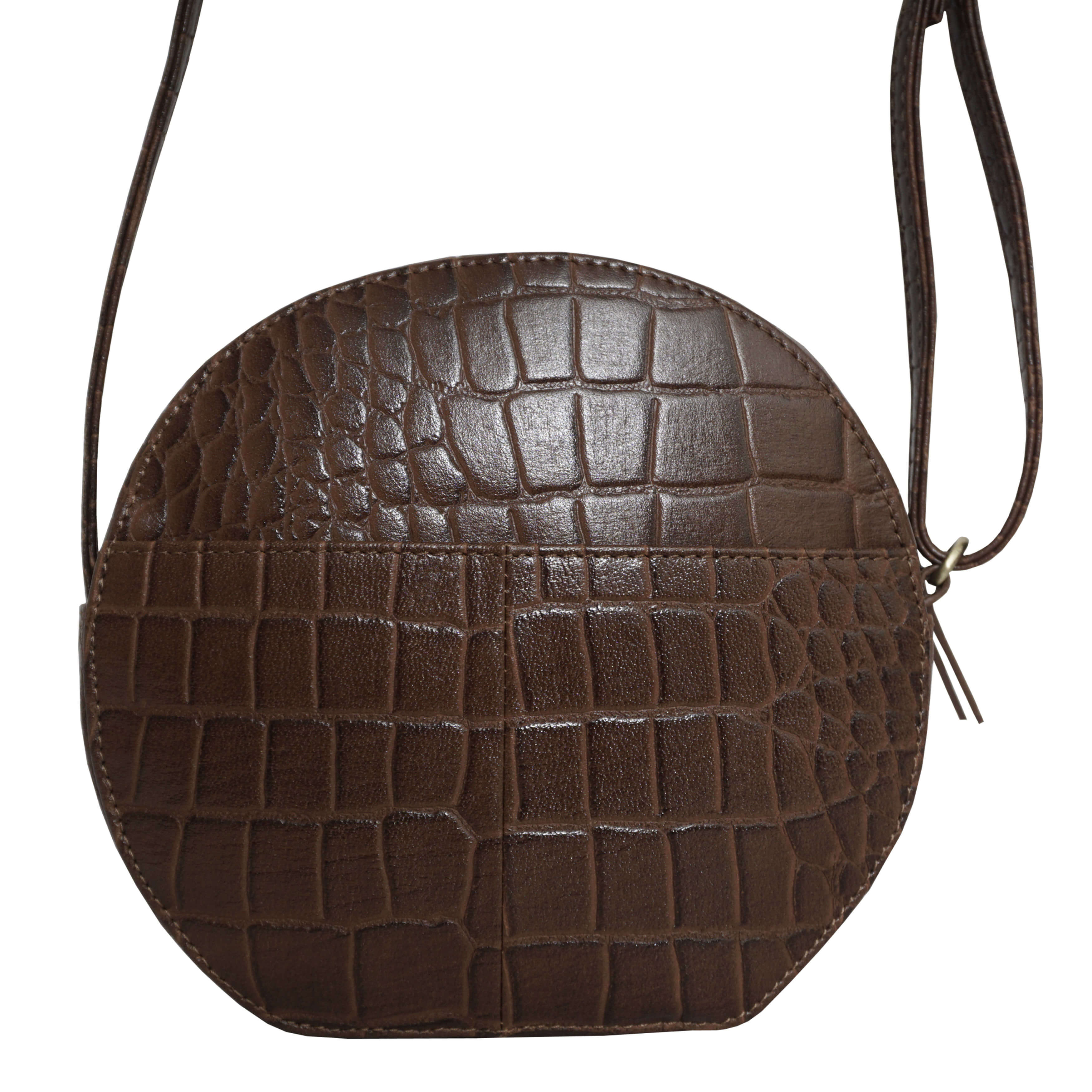 'Jane' Tan Croc Leather Round Designer Crossbody Bag