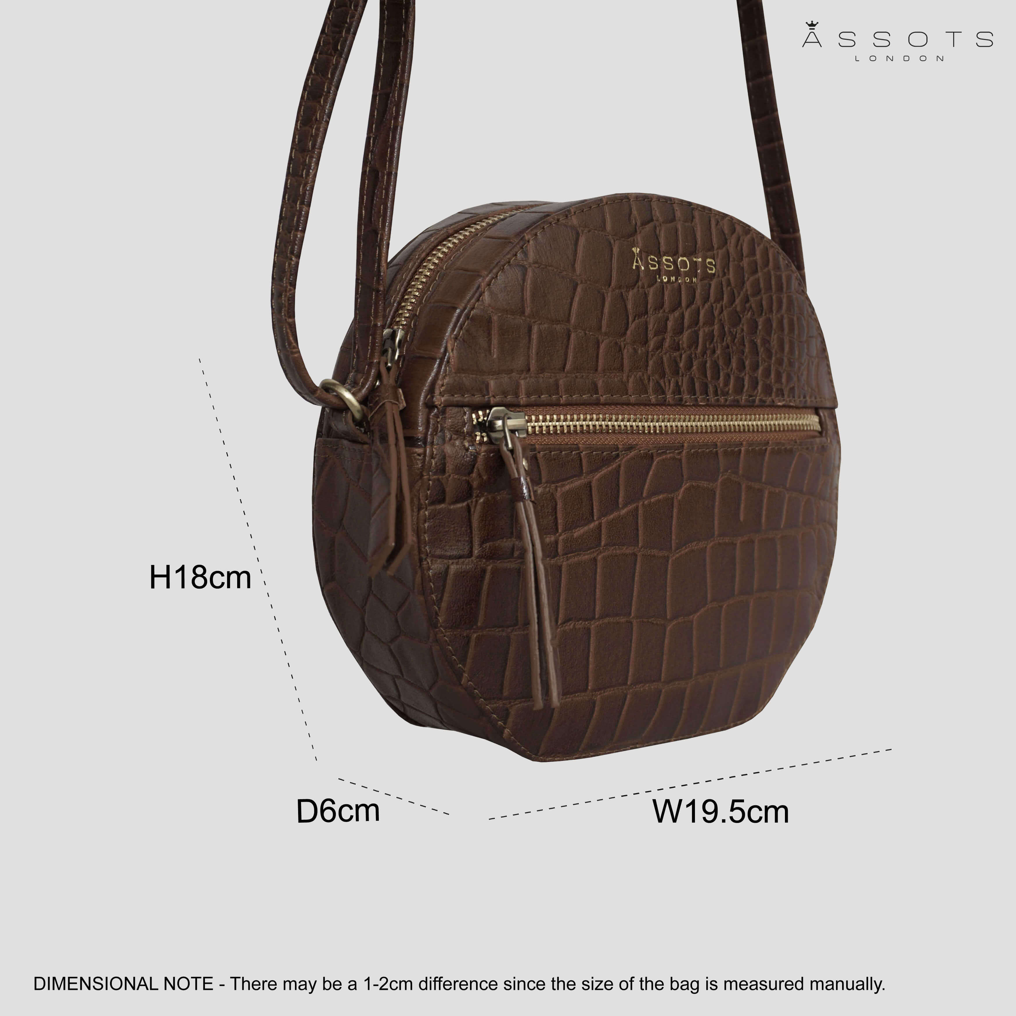 'Jane' Tan Croc Leather Round Designer Crossbody Bag