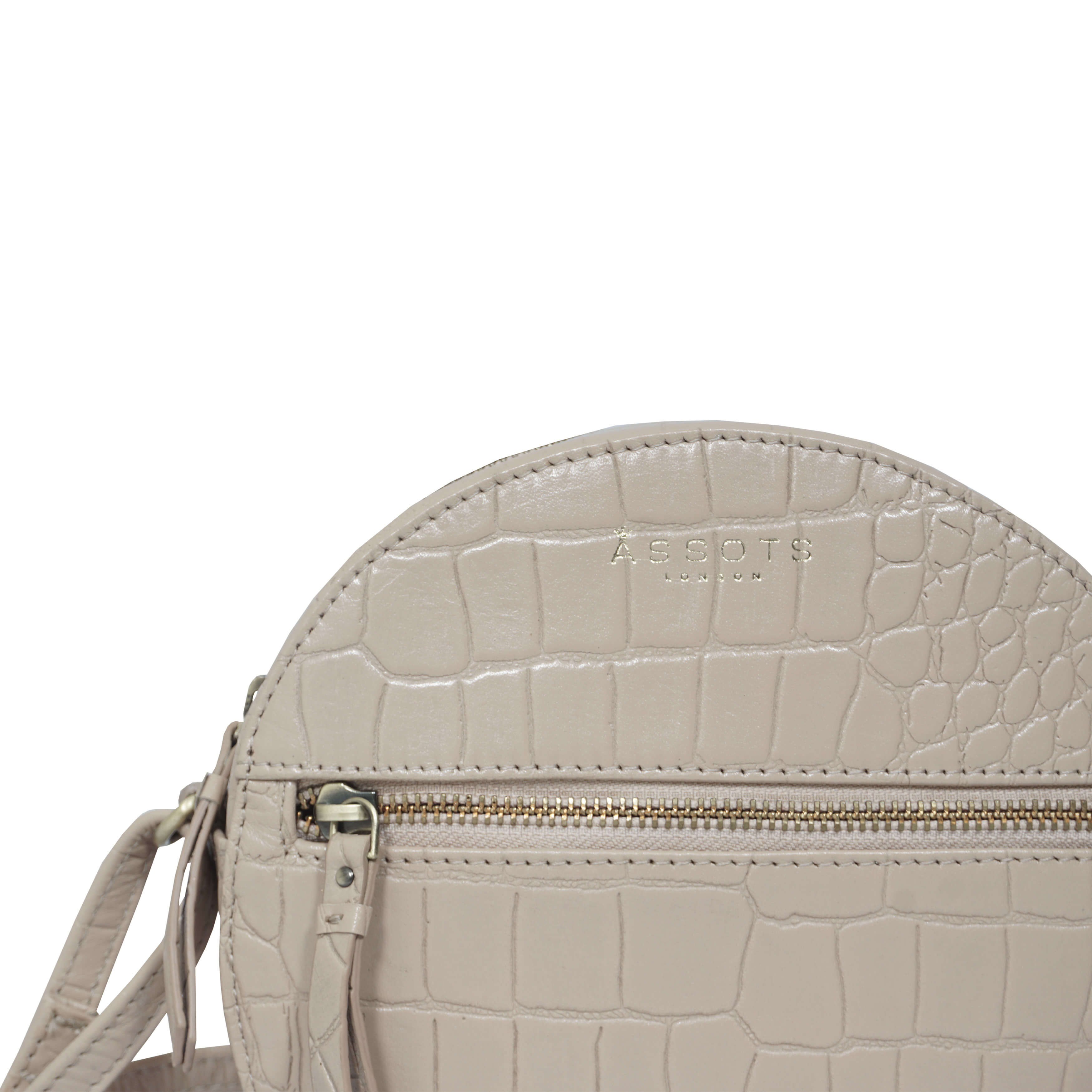 'Jane' Nude Croc Real Leather Round Designer Crossbody Bag