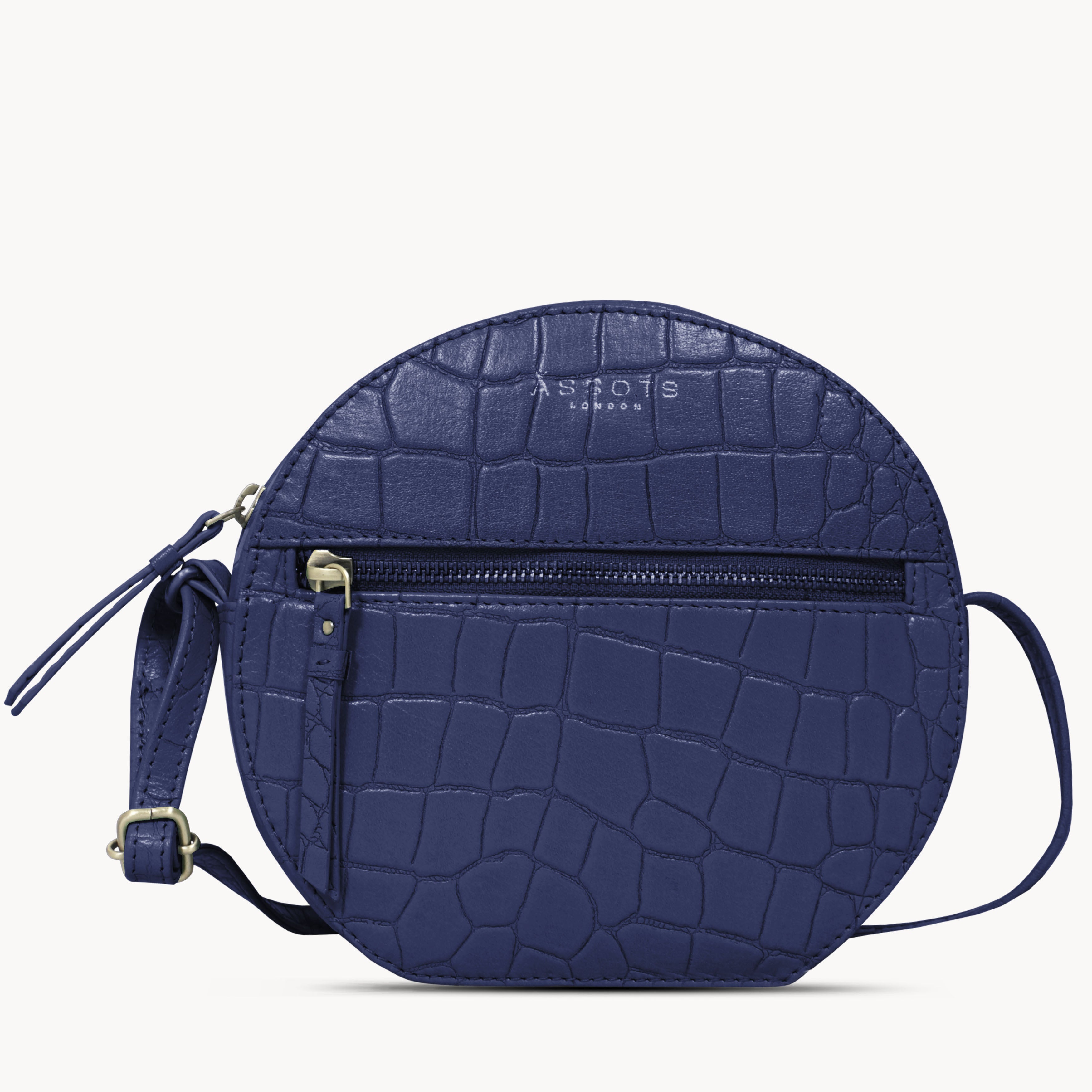 'Jane' Navy Croc Leather Round Designer Crossbody Bag