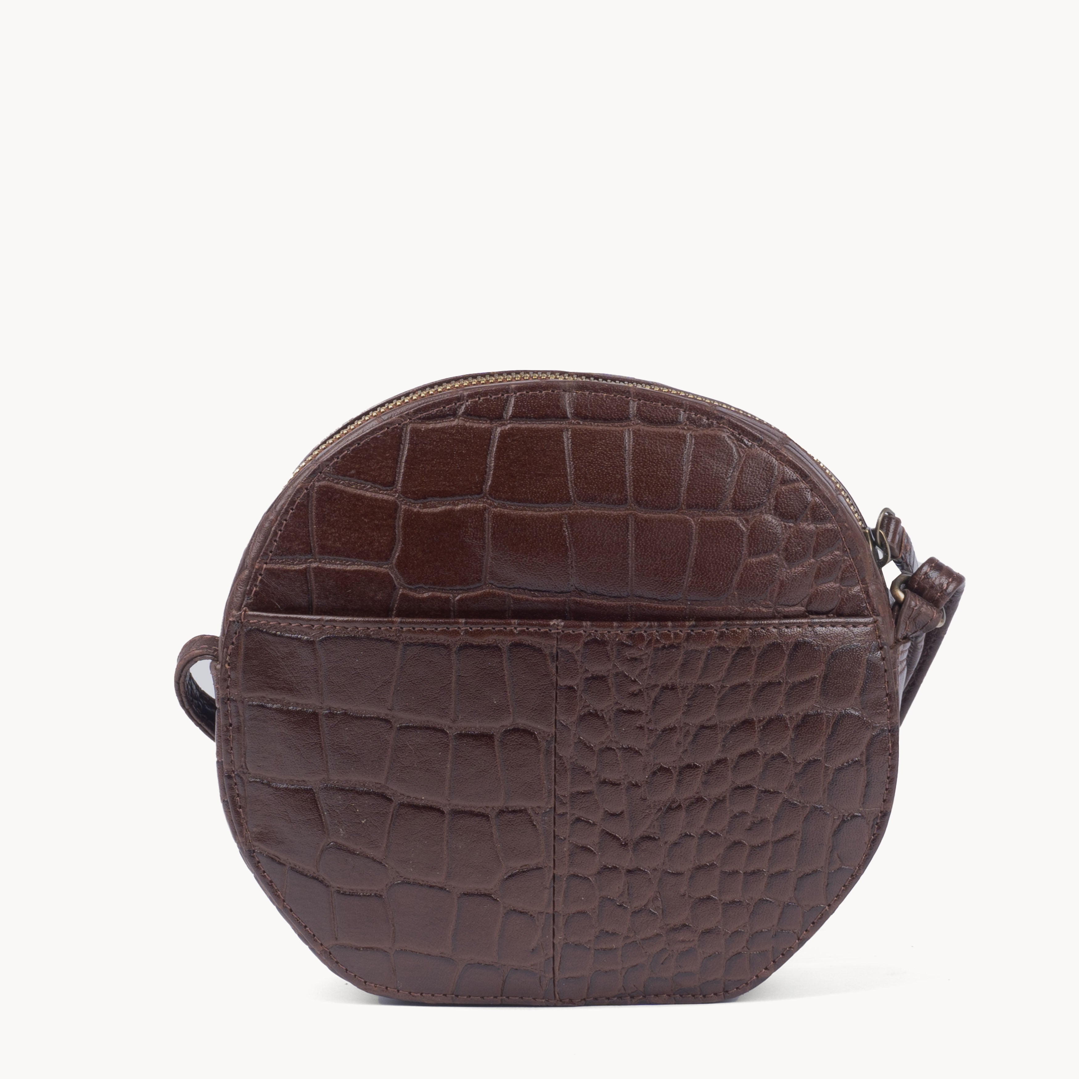 'Jane' Brown Croc Leather Round Designer Crossbody Bag