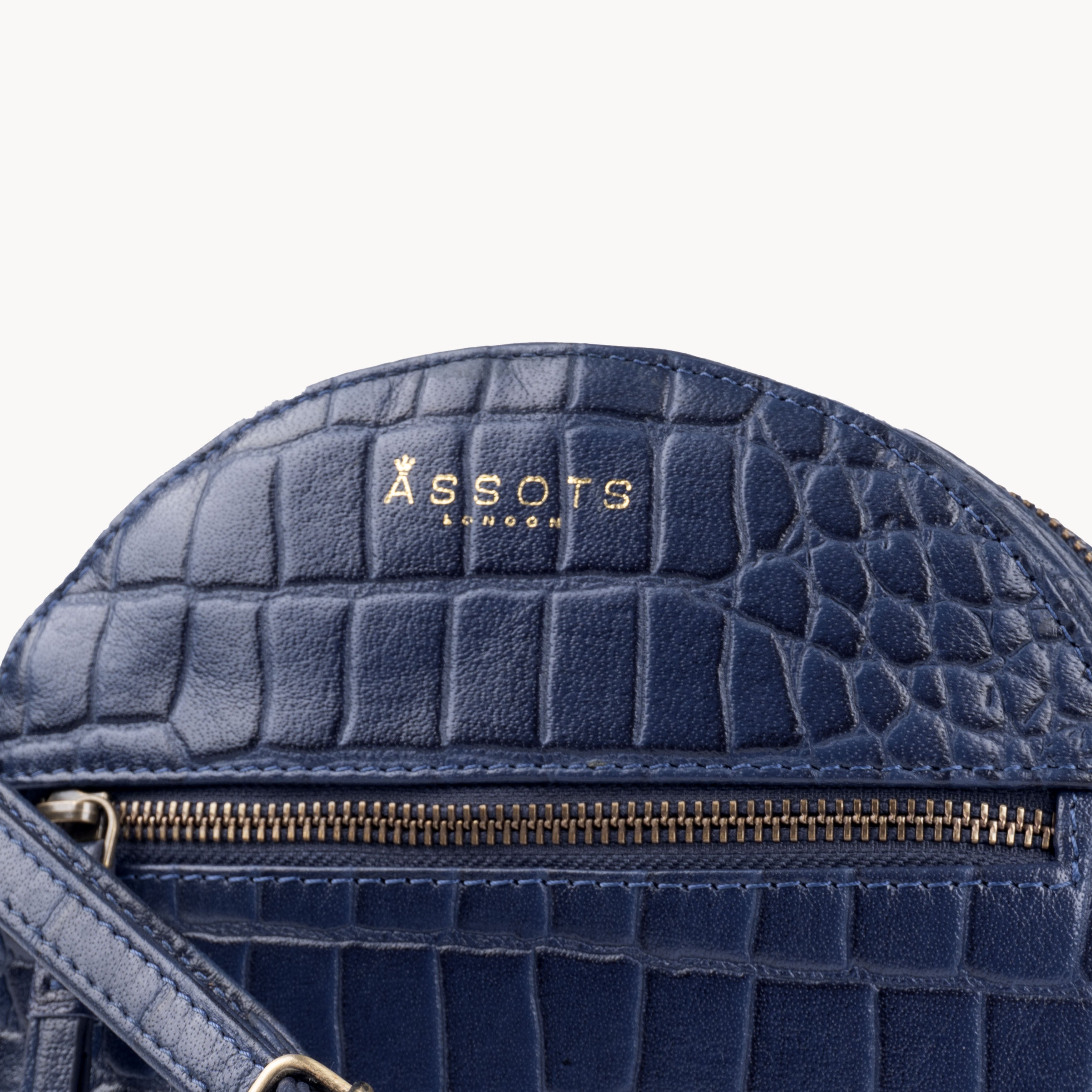 'Jane' Navy Croc Leather Round Designer Crossbody Bag