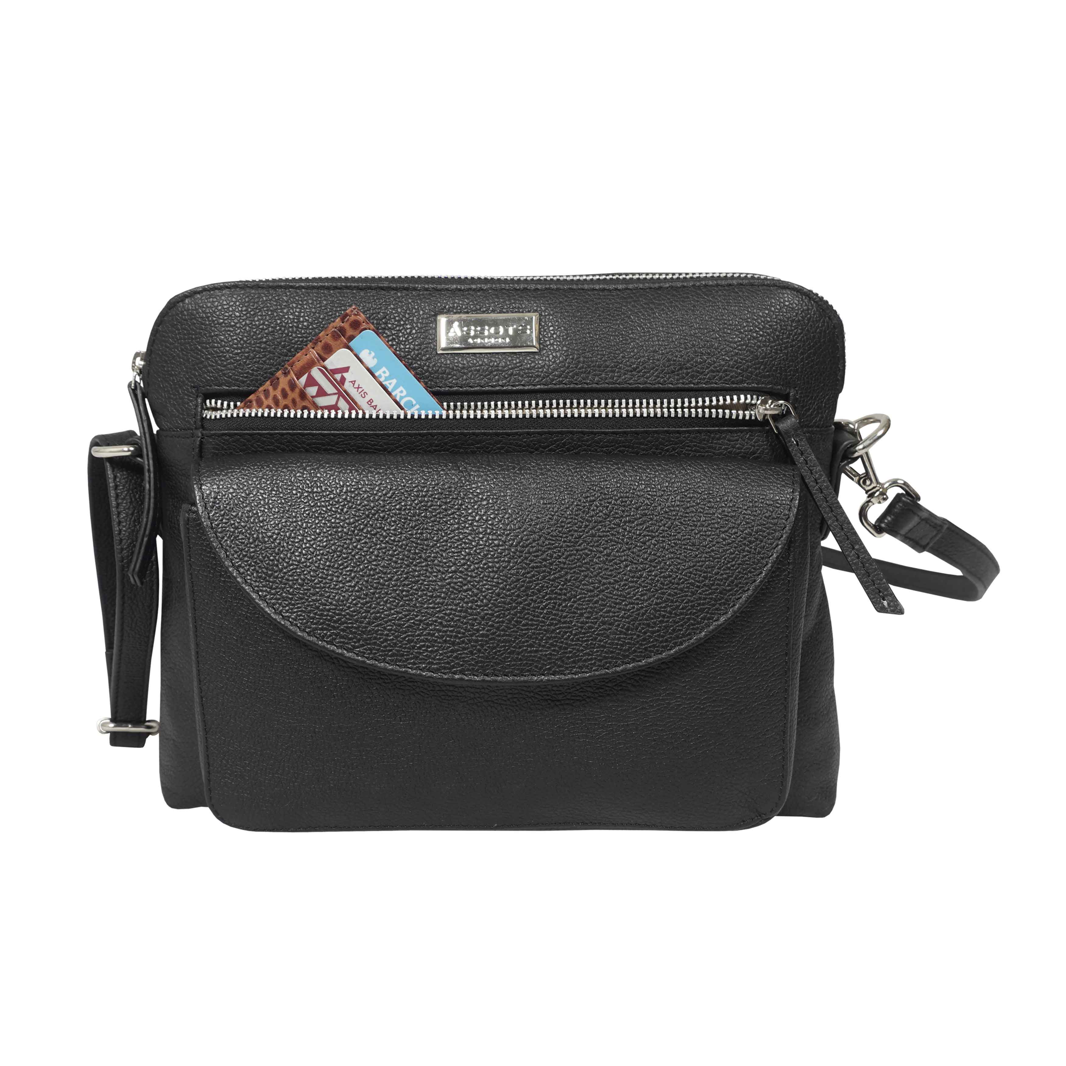 'JEAN' Black Real Soft Pebble Grain Leather Crossbody Bag