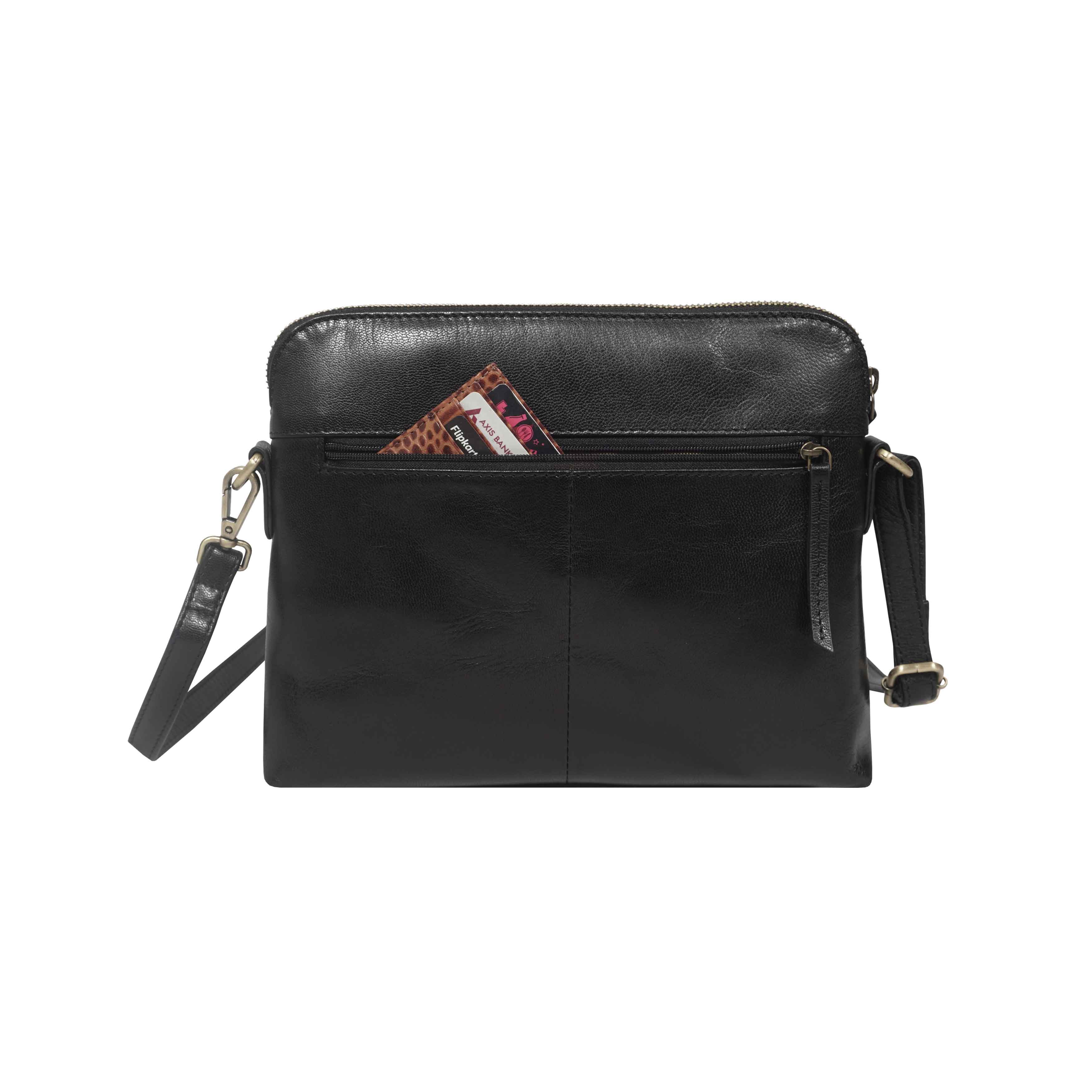 'JEAN' Black Vegetable Tanned Real Leather Crossbody Bag