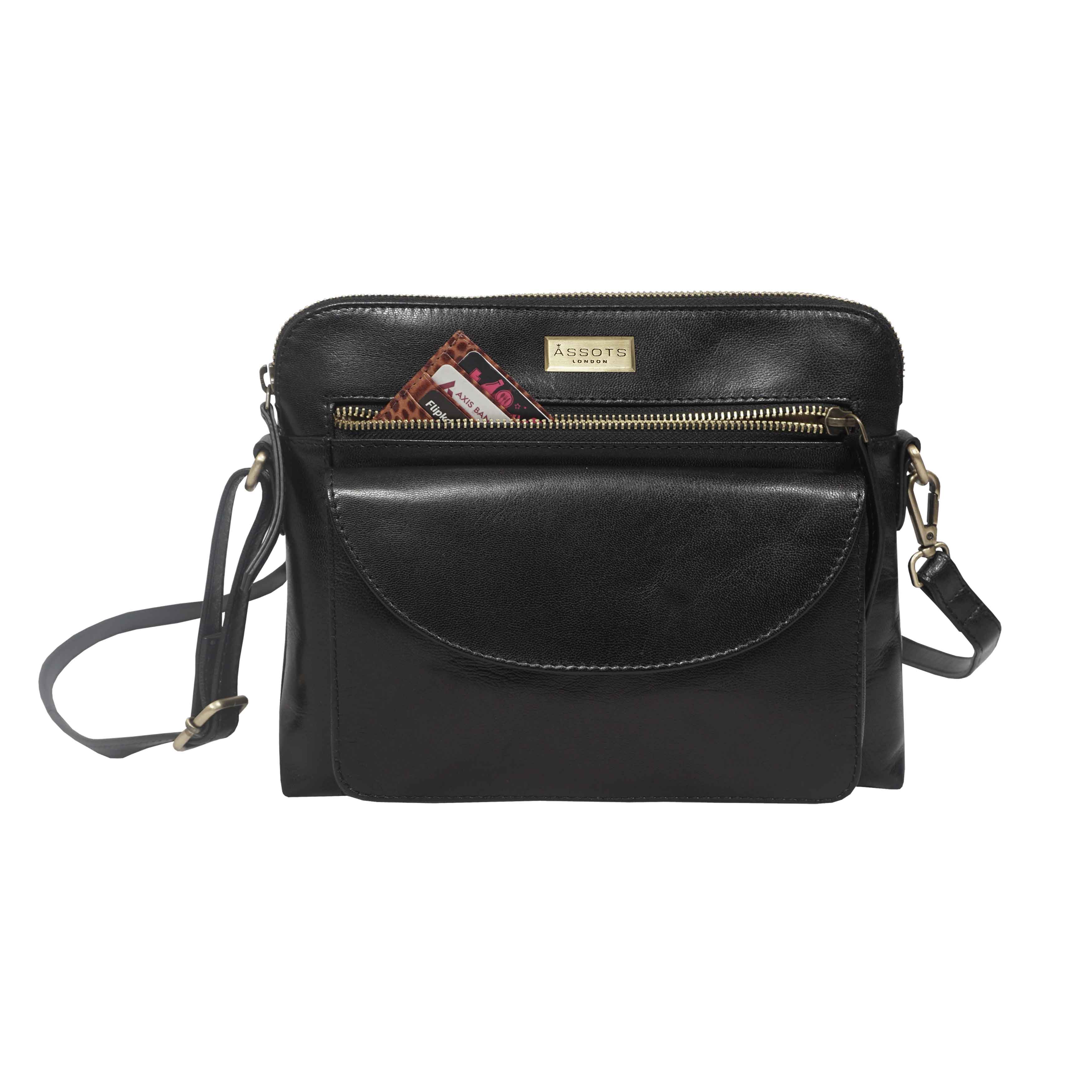 'JEAN' Black Vegetable Tanned Real Leather Crossbody Bag