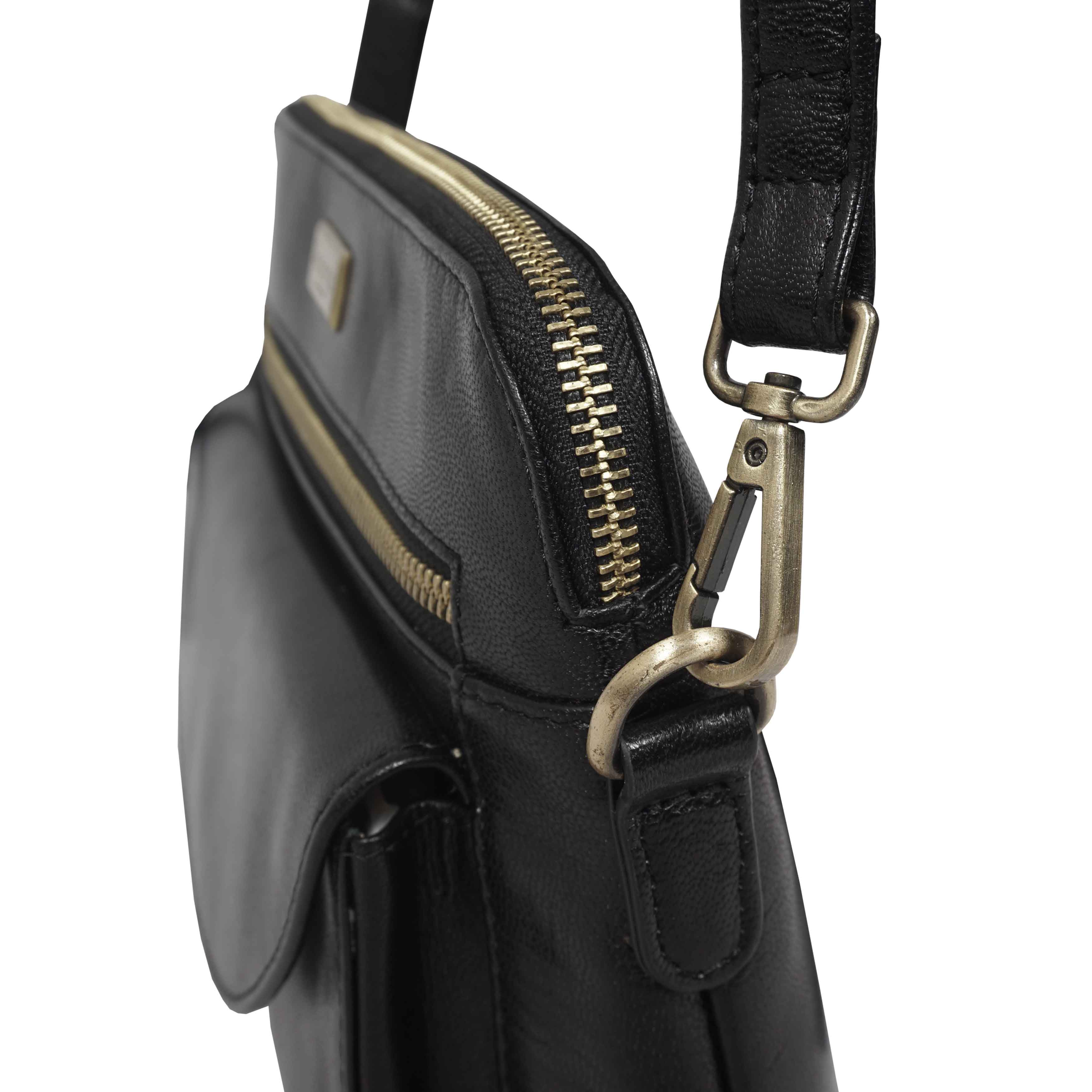 'JEAN' Black Vegetable Tanned Real Leather Crossbody Bag