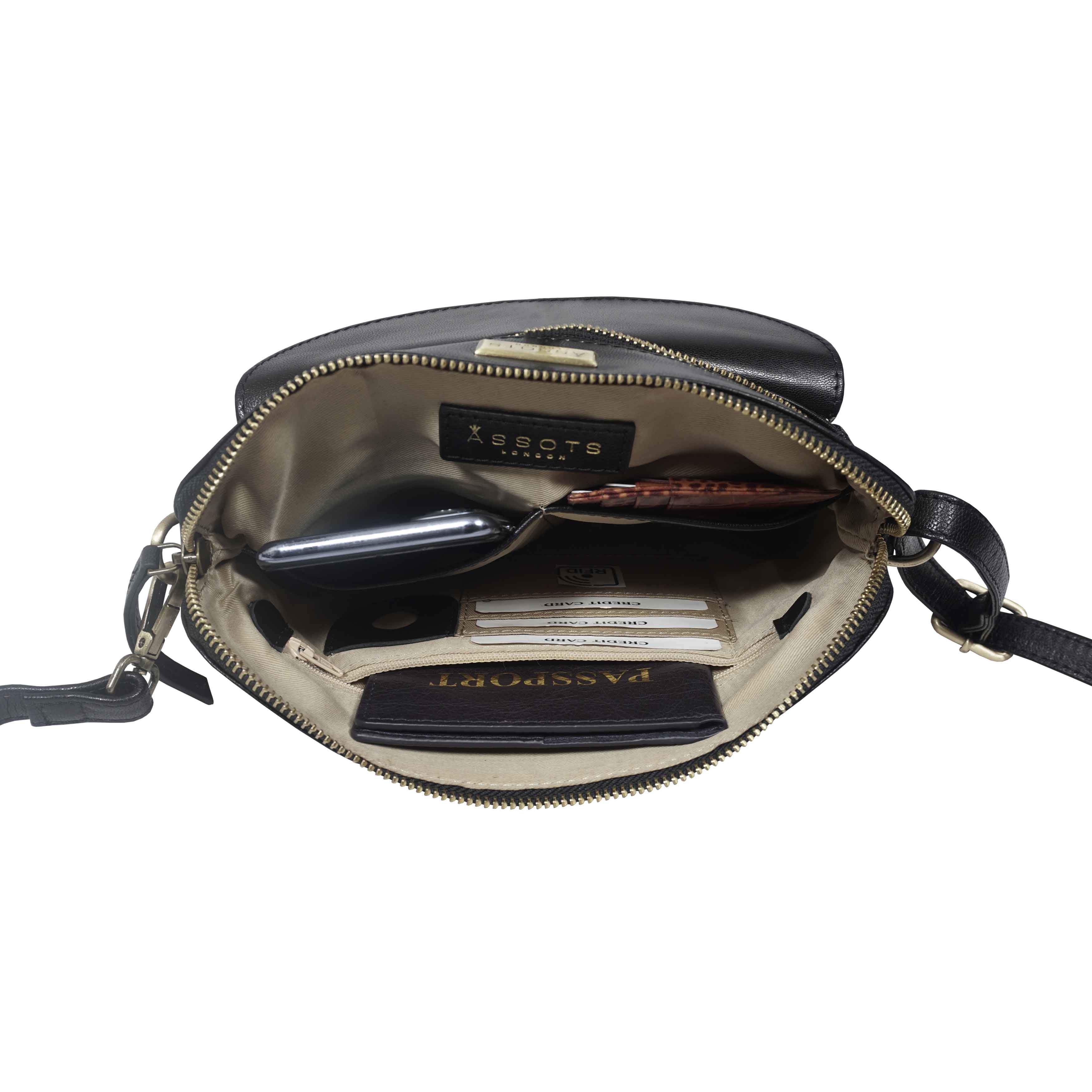 'JEAN' Black Vegetable Tanned Real Leather Crossbody Bag