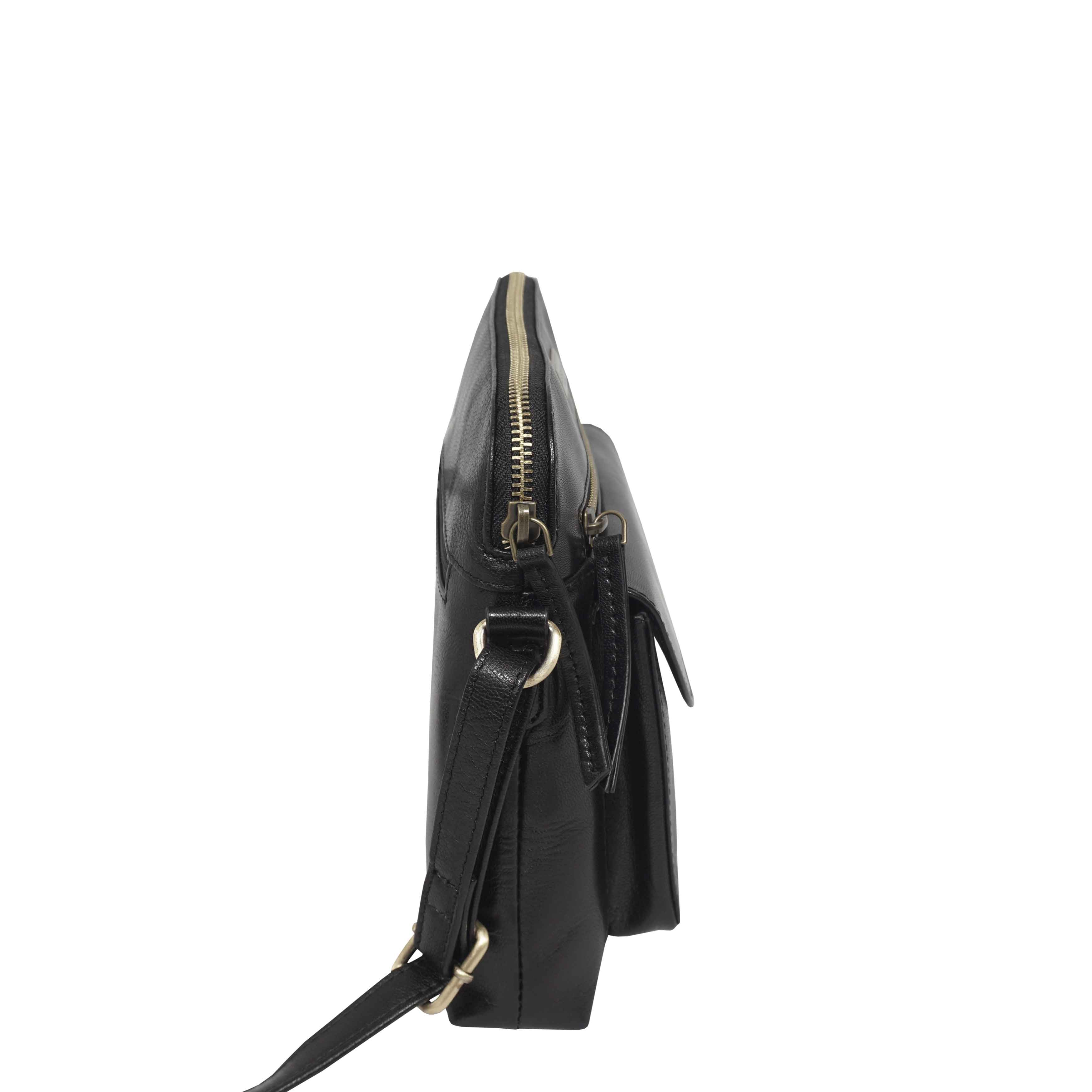 'JEAN' Black Vegetable Tanned Real Leather Crossbody Bag