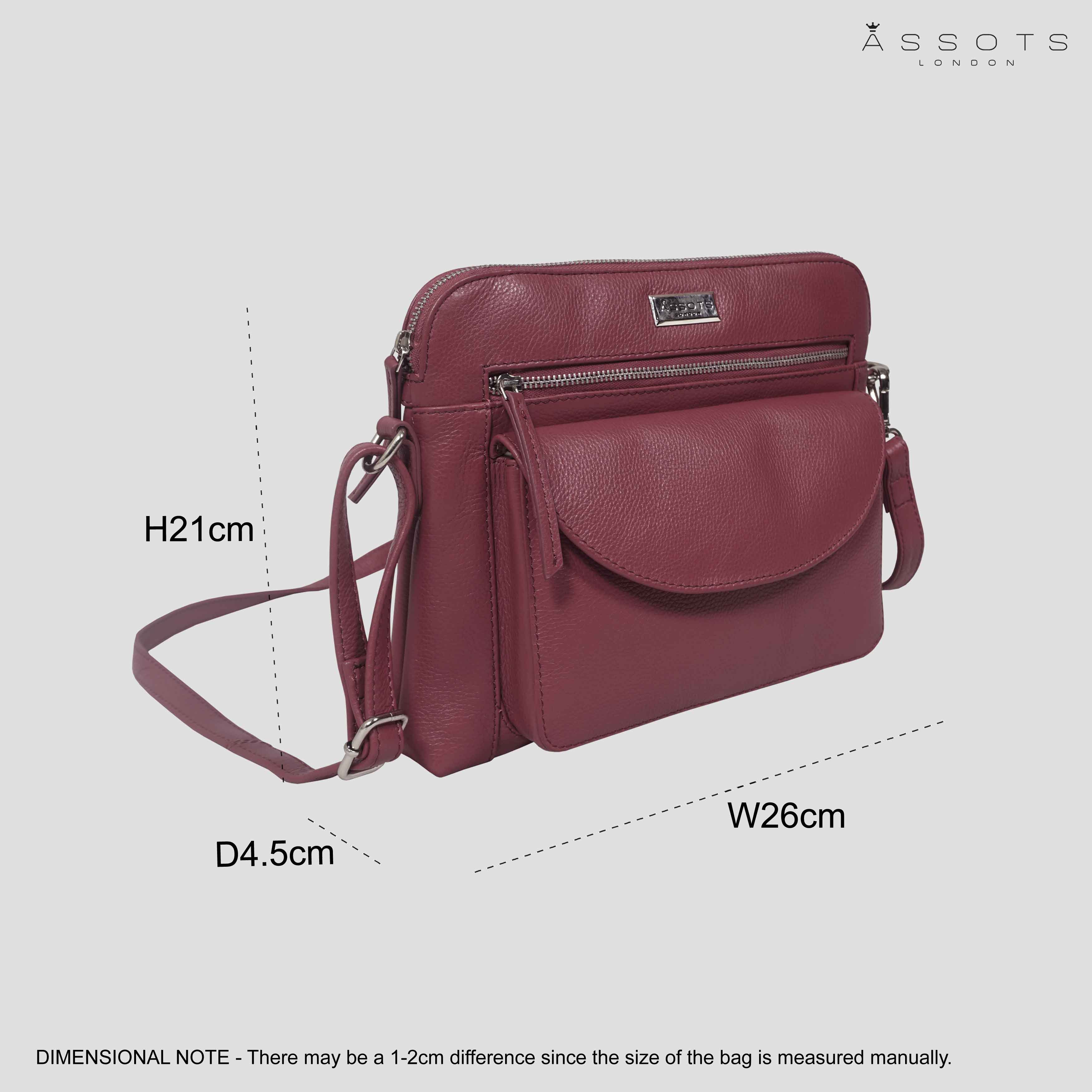 'JEAN' Carmine Pink Real Soft Pebble Grain Leather Crossbody Bag