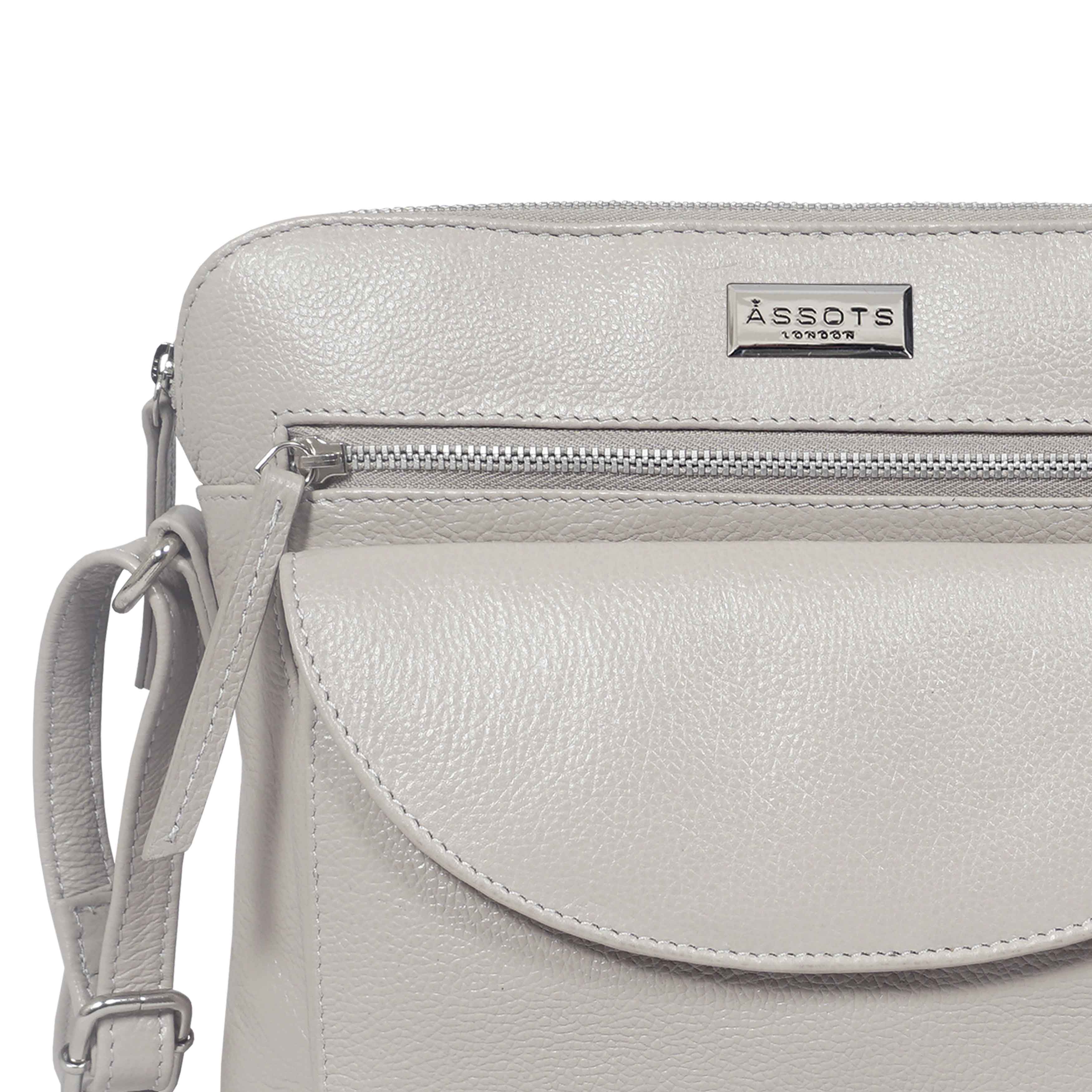 'JEAN' Light Ice Grey Real Soft Pebble Grain Leather Crossbody Bag
