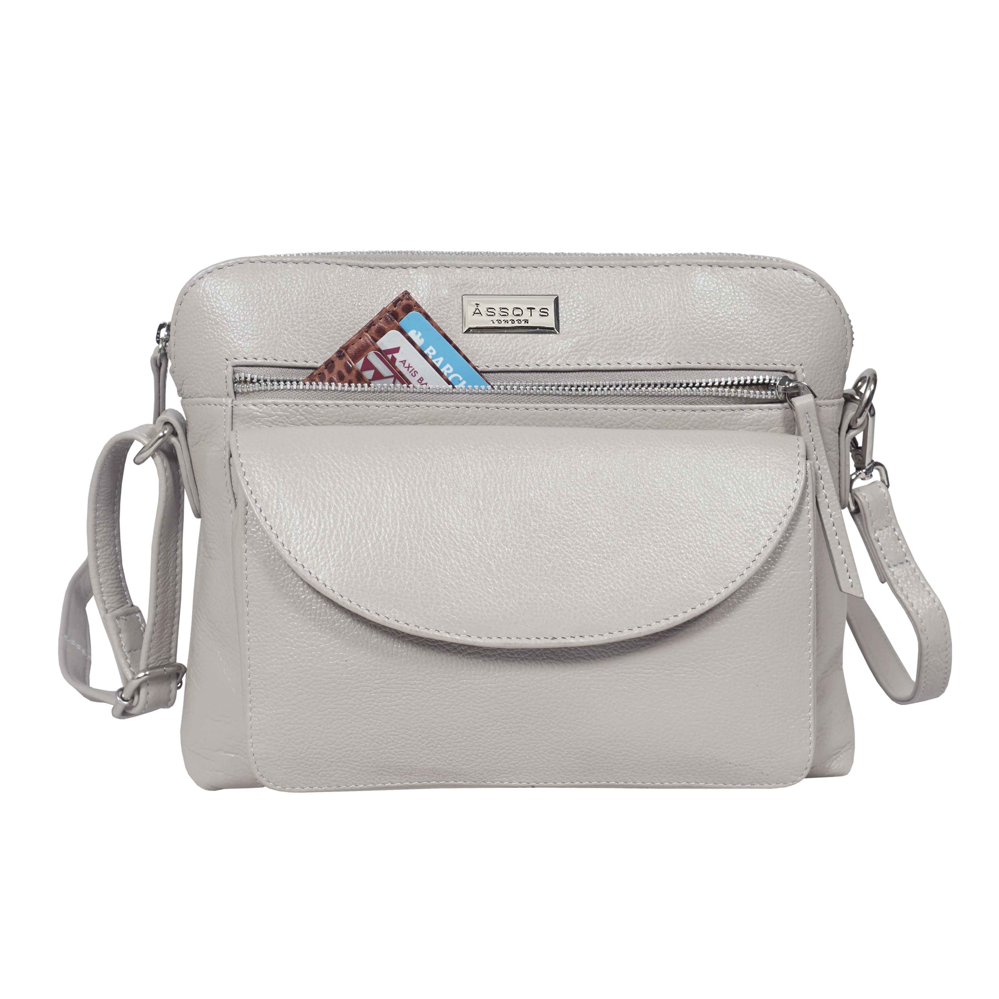 'JEAN' Light Ice Grey Real Soft Pebble Grain Leather Crossbody Bag