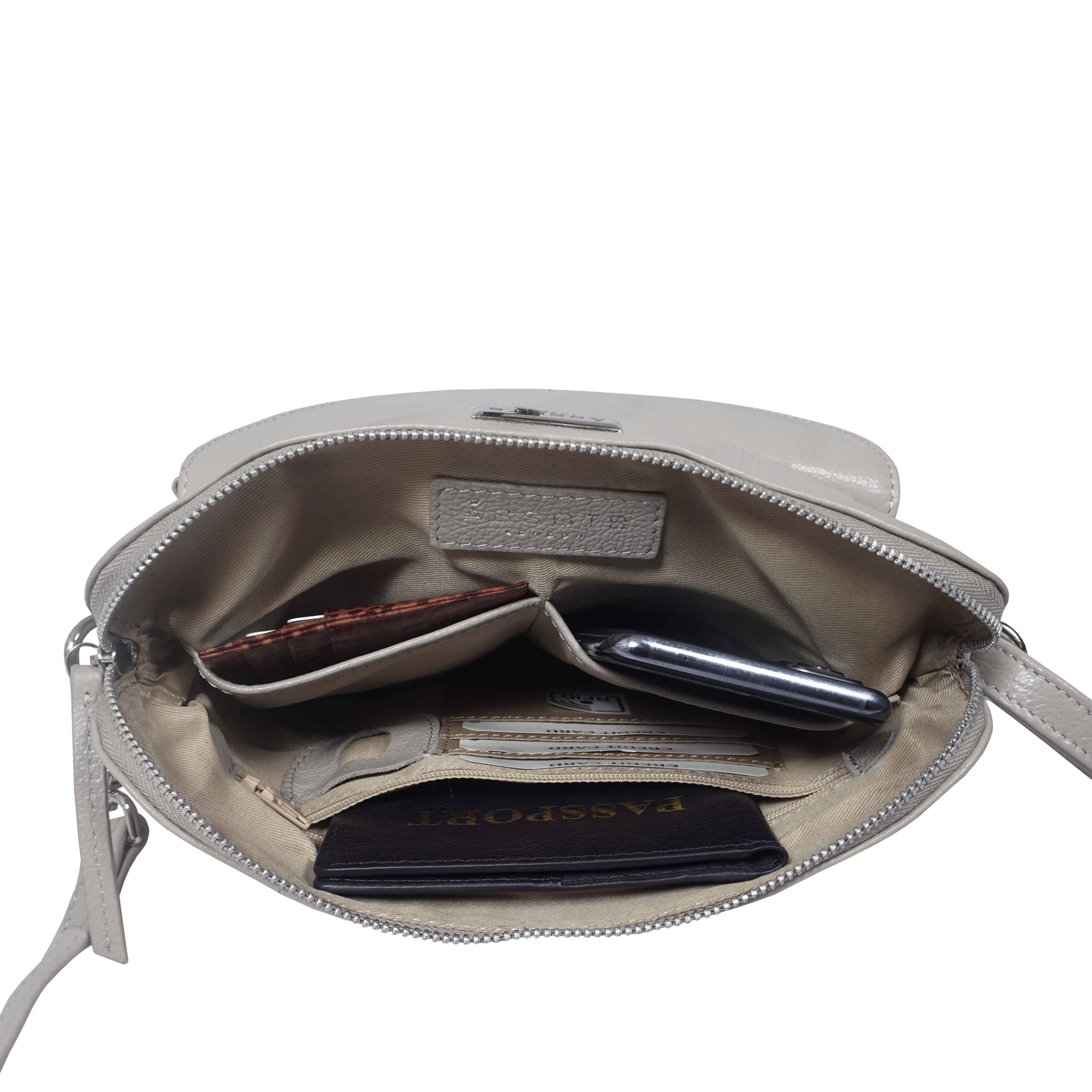 'JEAN' Light Ice Grey Real Soft Pebble Grain Leather Crossbody Bag