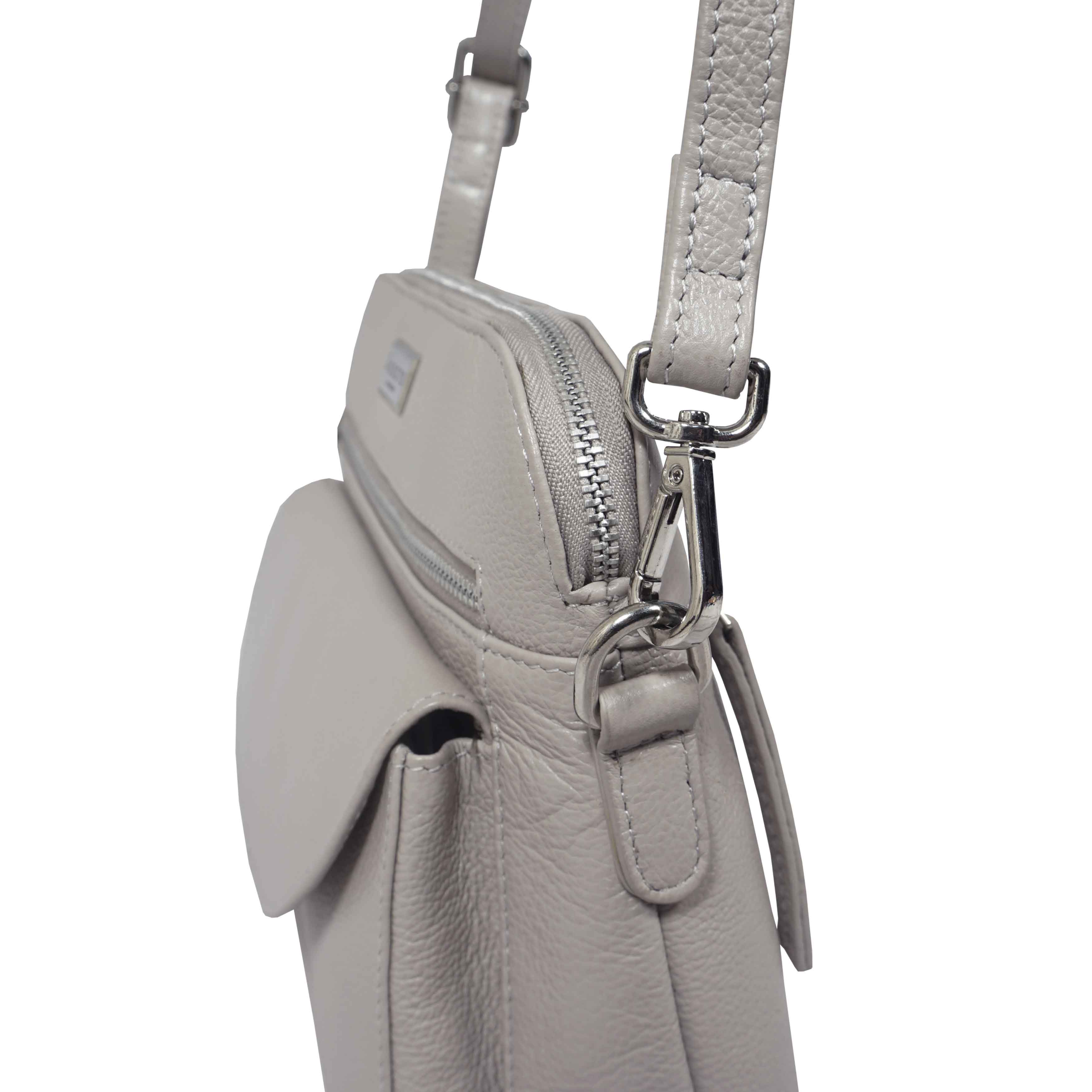 'JEAN' Light Ice Grey Real Soft Pebble Grain Leather Crossbody Bag