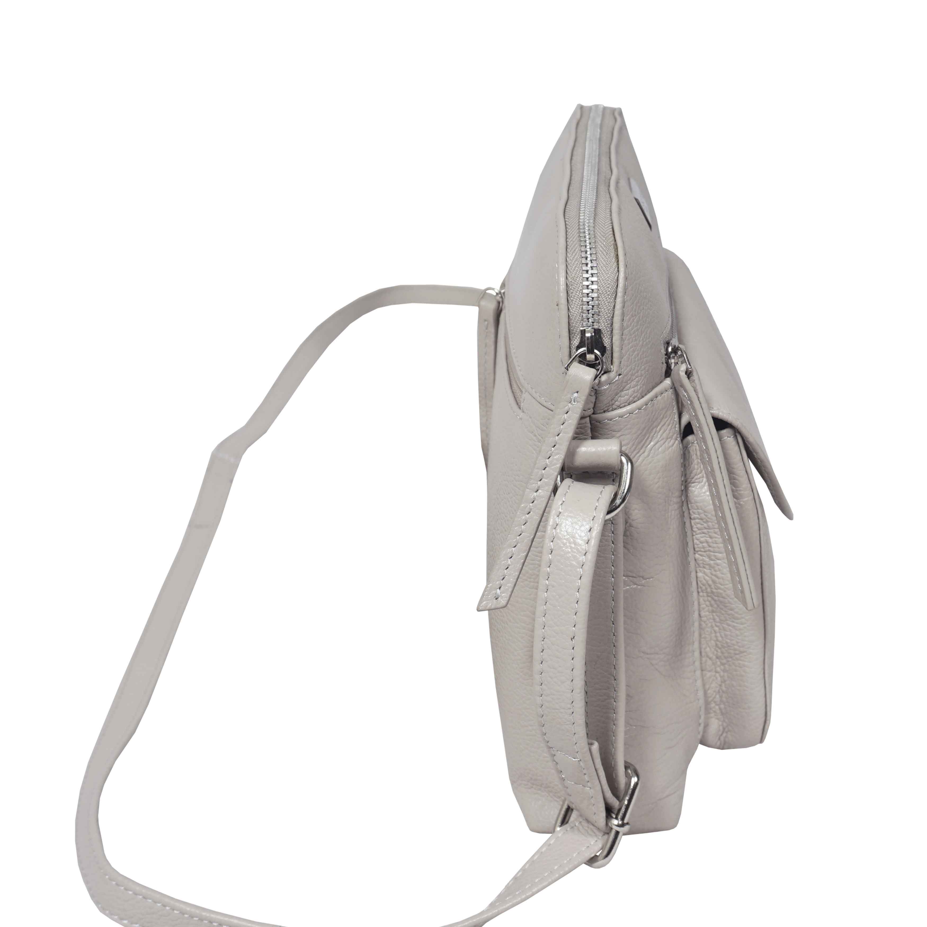 'JEAN' Light Ice Grey Real Soft Pebble Grain Leather Crossbody Bag