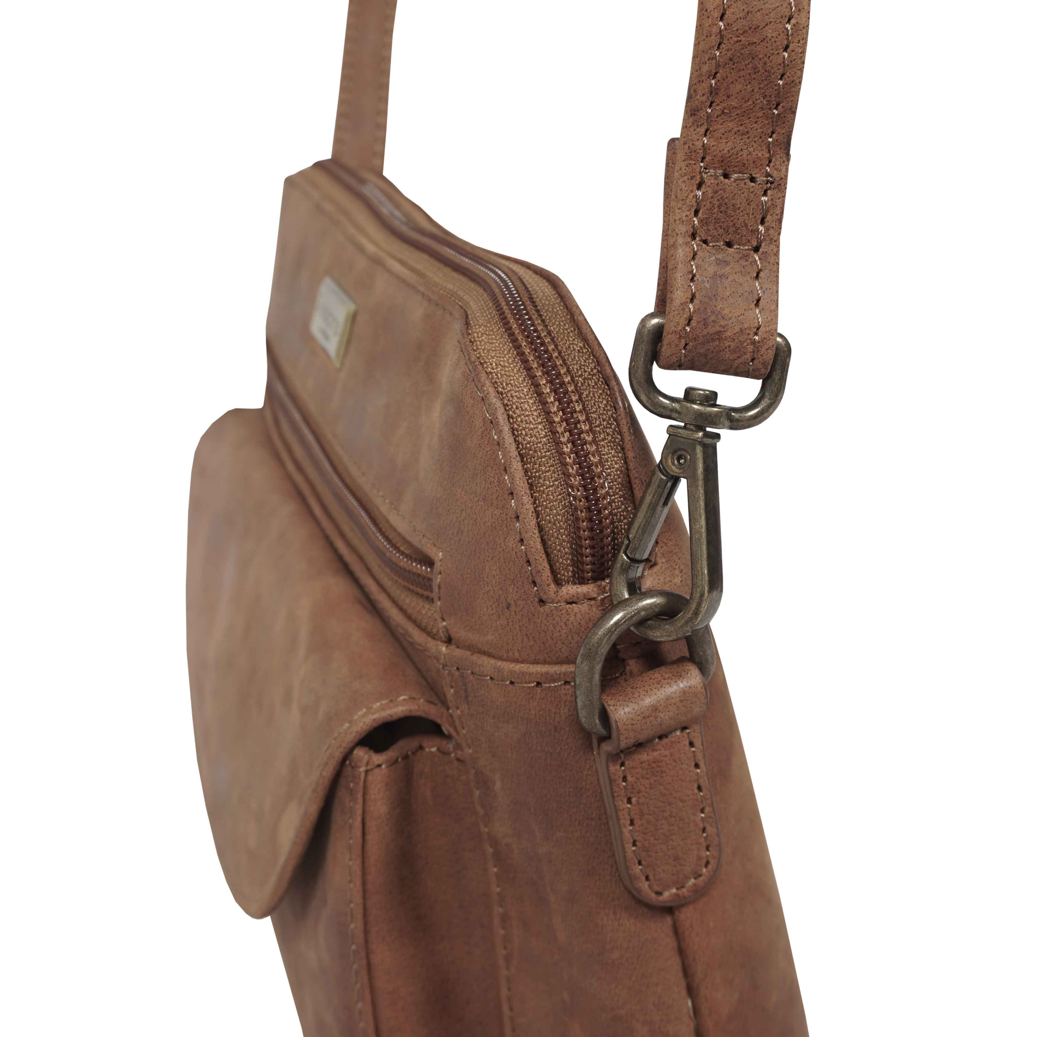 JEAN' Tan Distressed Real Leather Crossbody Bag