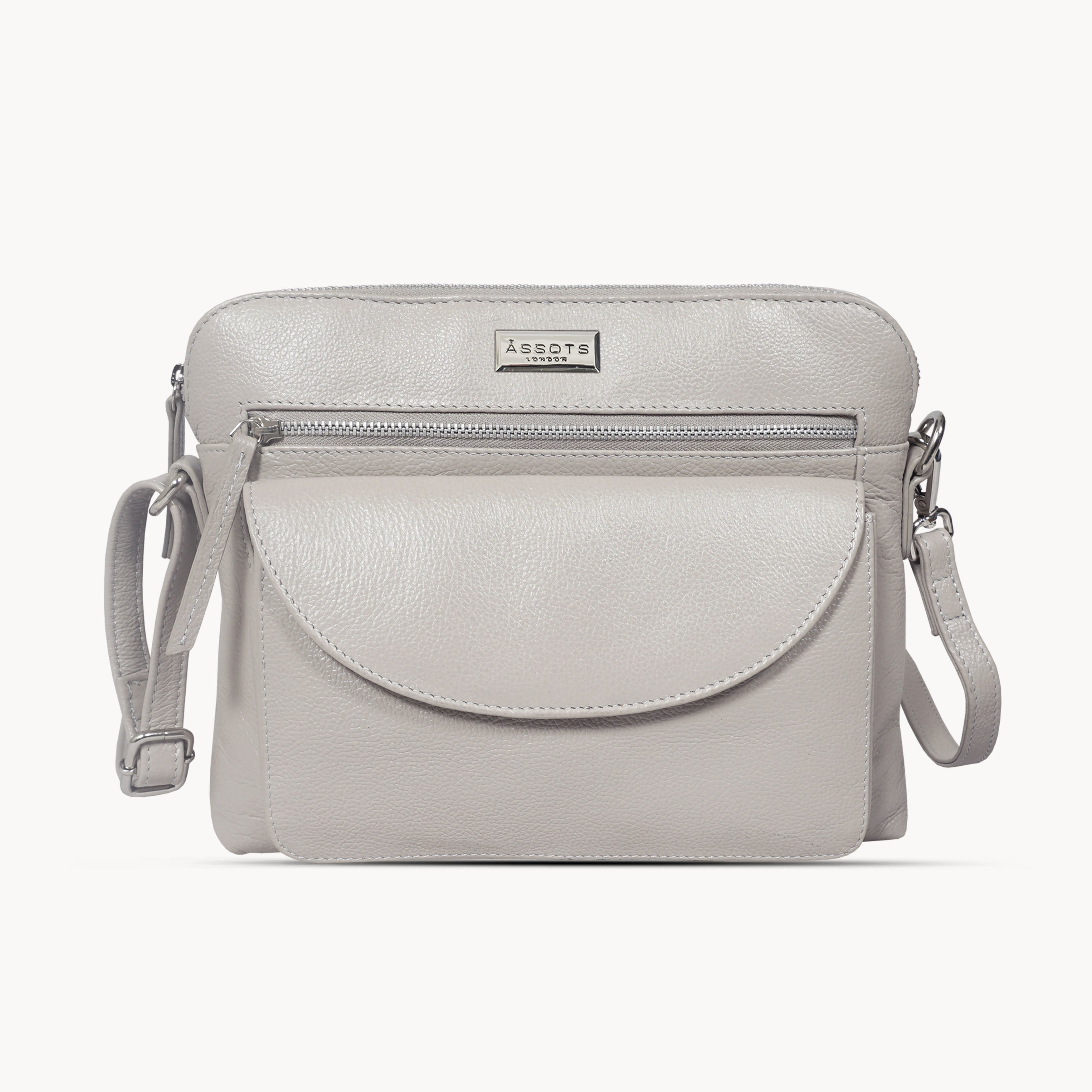 'JEAN' Light Ice Grey Real Soft Pebble Grain Leather Crossbody Bag
