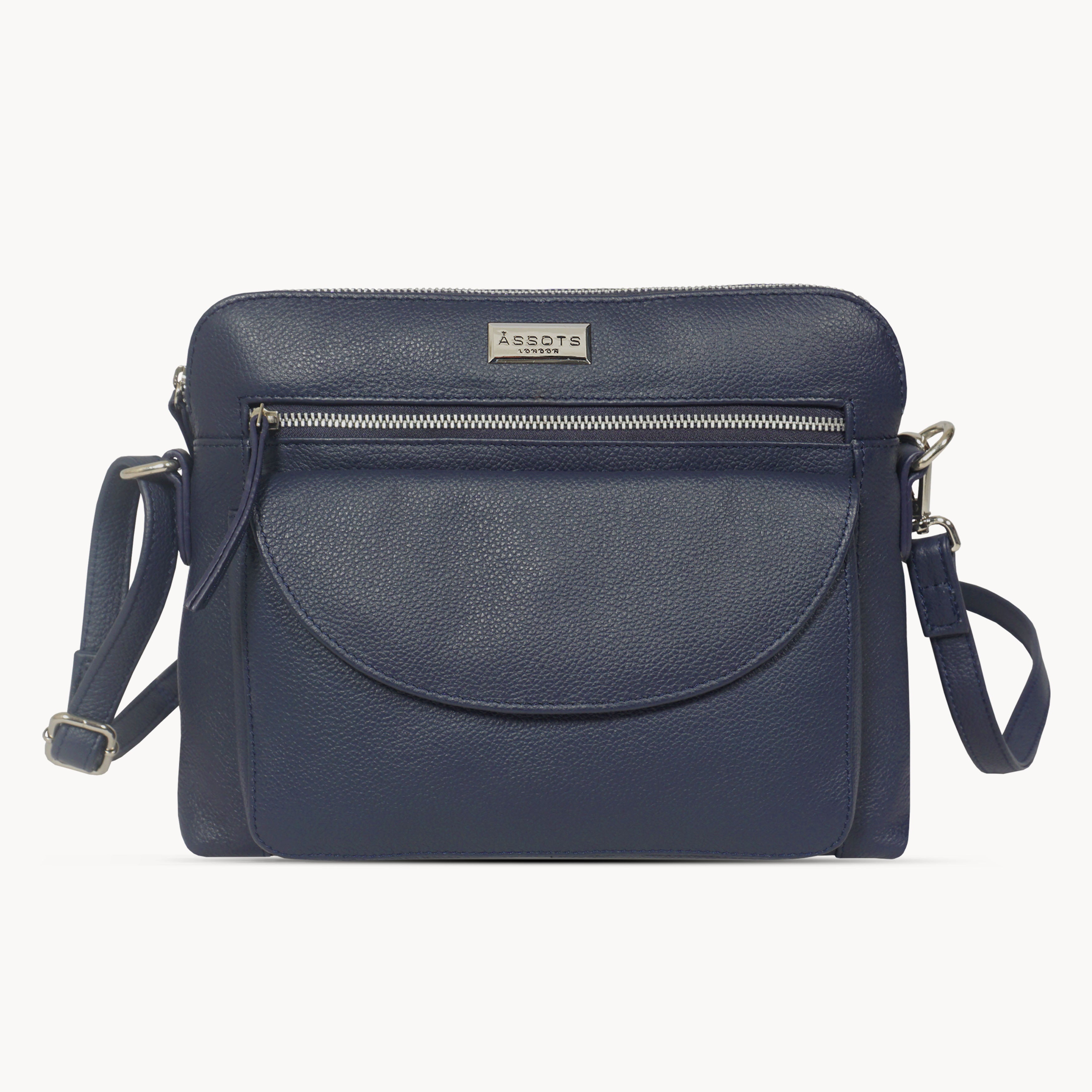 'JEAN' Navy Real Soft Pebble Grain Leather Crossbody Bag