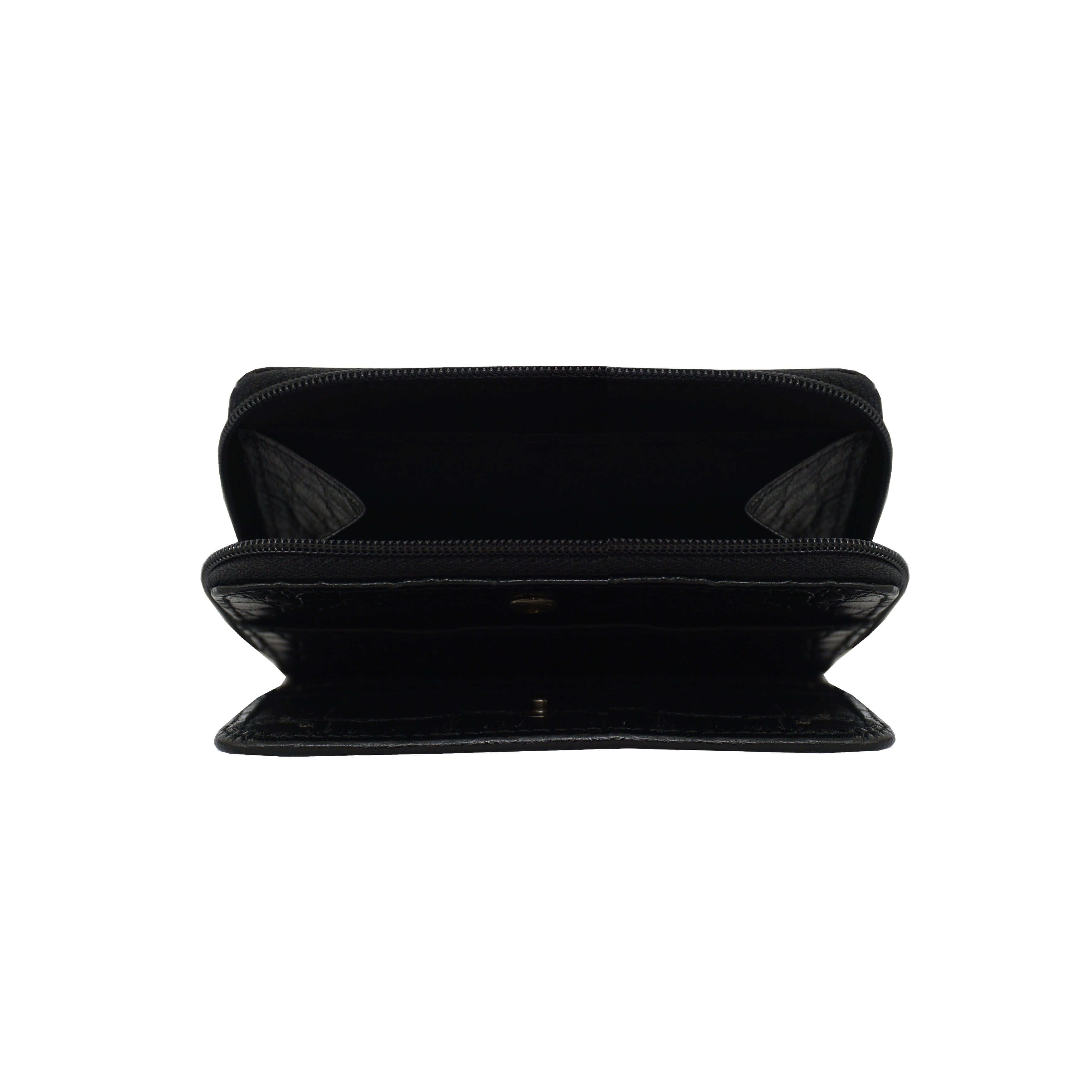 'JOLLY' Black Croc Real Leather Designer Zip-Top Wallet