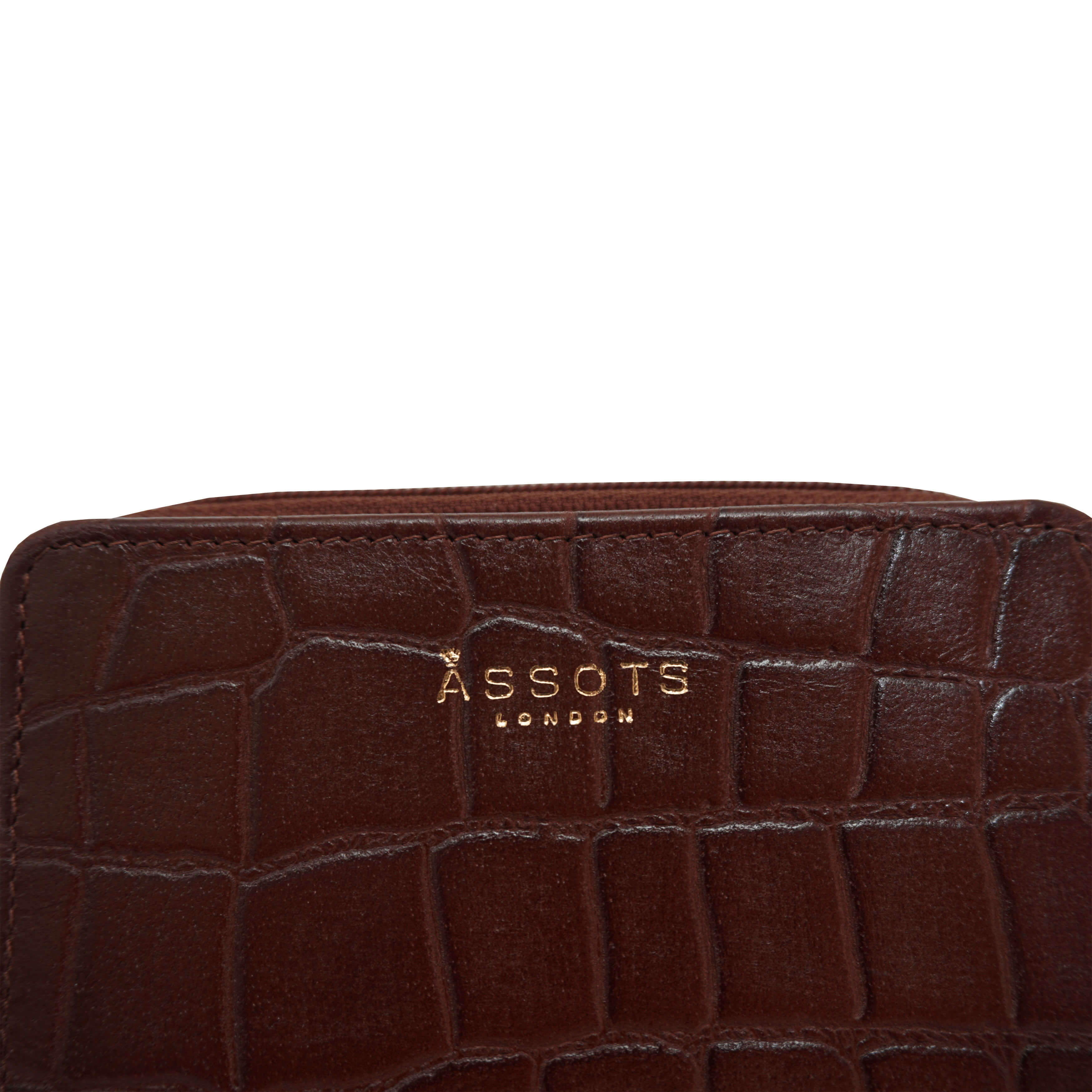 'JOLLY' Brown Croc Real Leather Designer Zip-Top Wallet