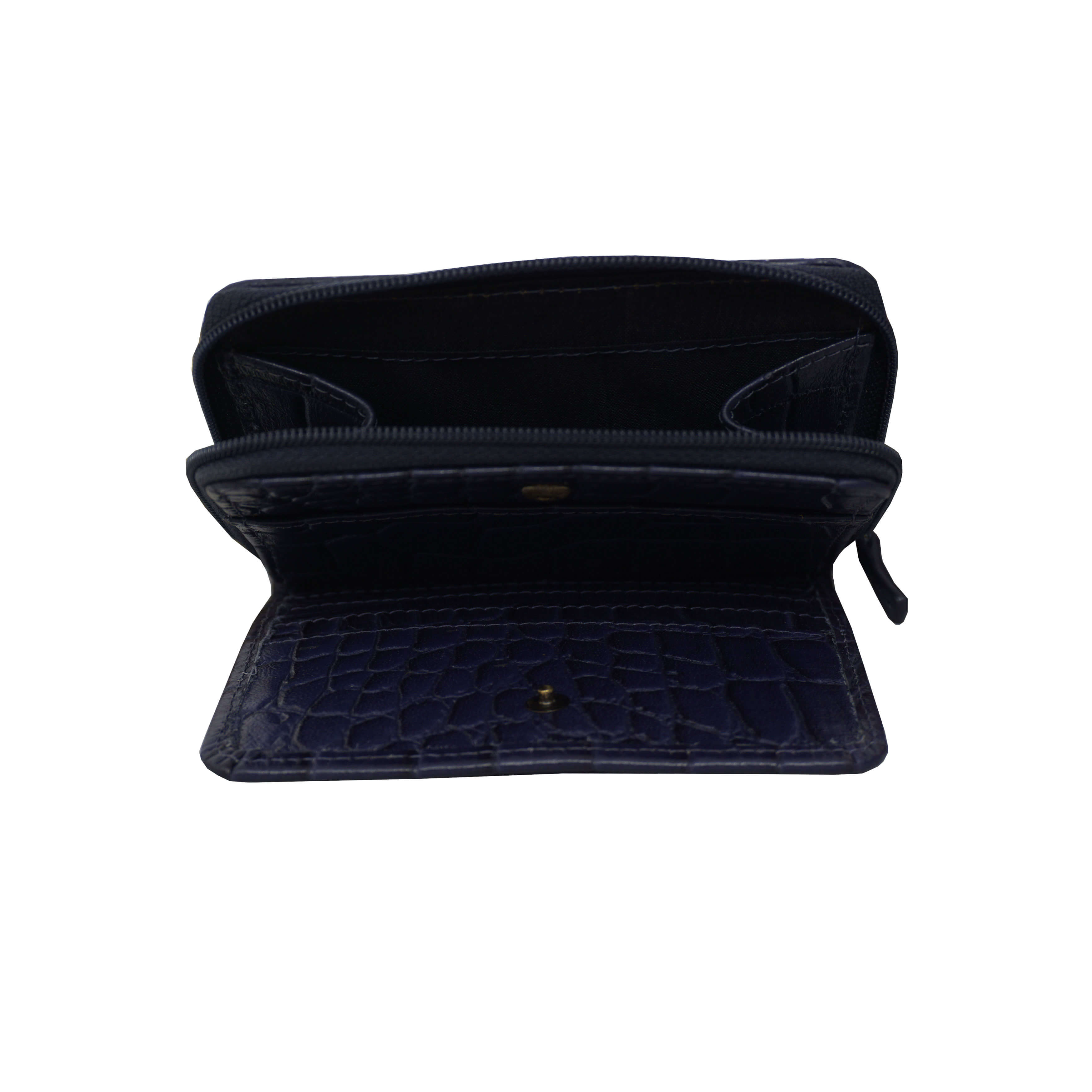 'JOLLY' Navy Croc Real Leather Designer Zip-Top Wallet