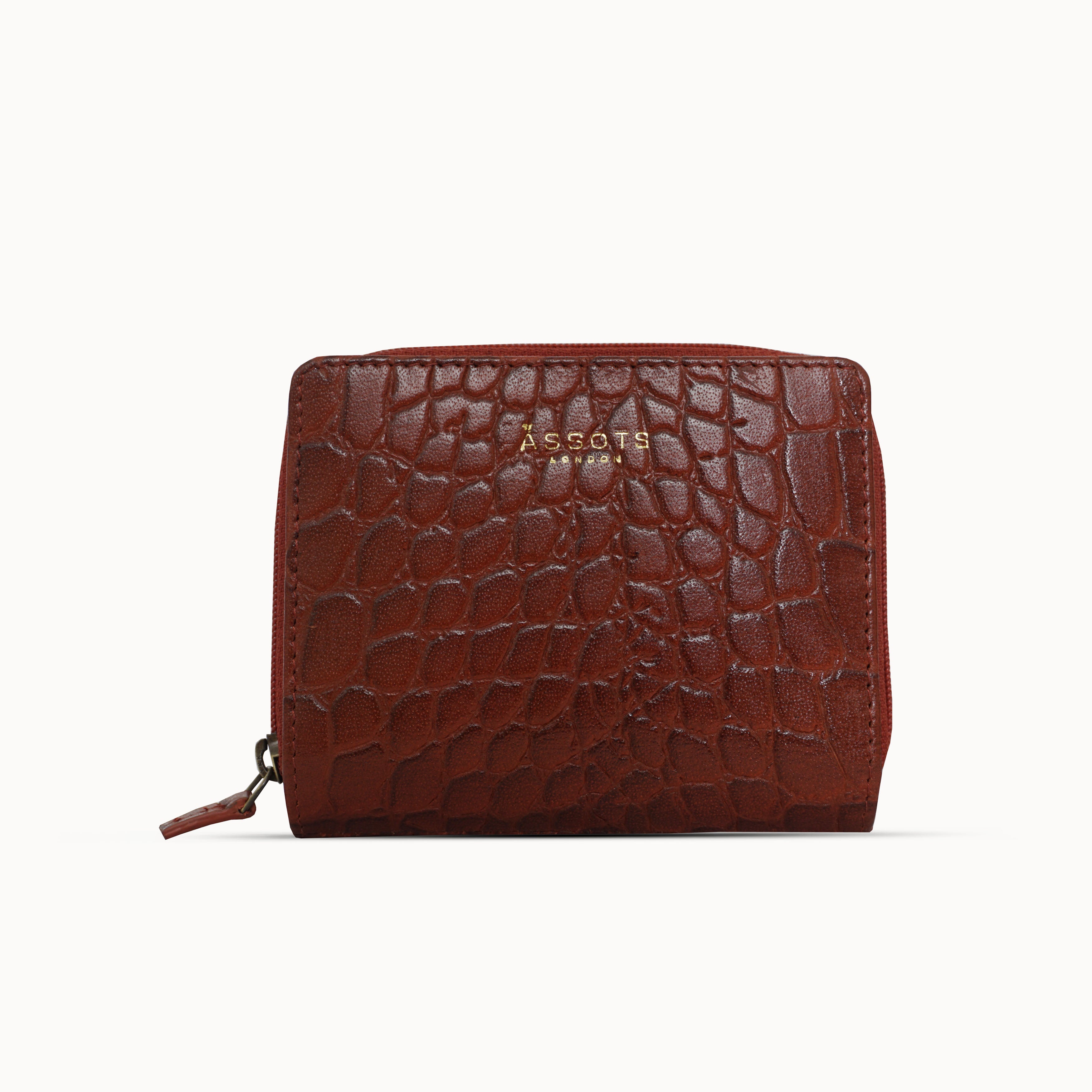 'JOLLY' Red Croc Real Leather Designer Zip-Top Wallet