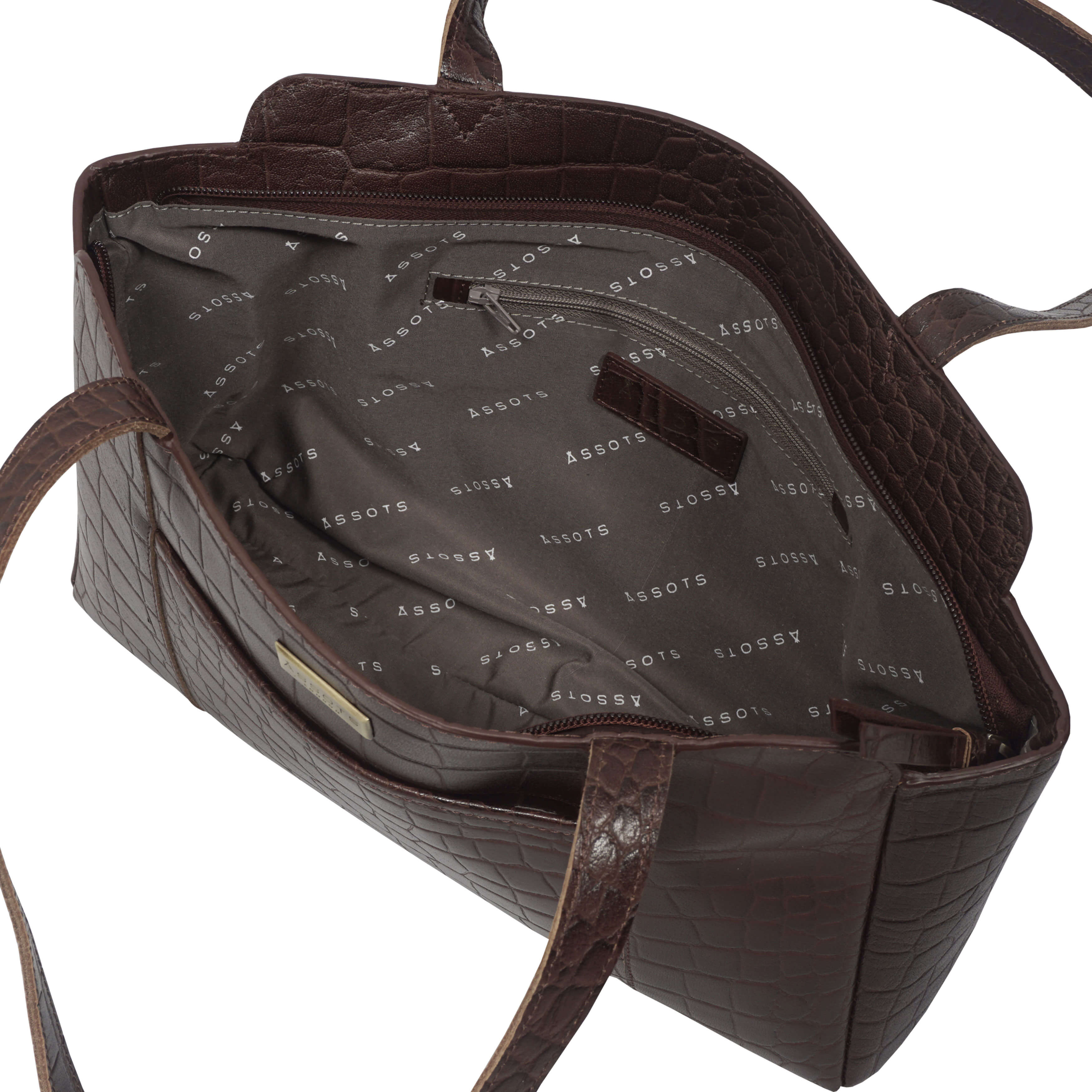 'JUDITH' Brown Croc Real Leather Shoulder Bag