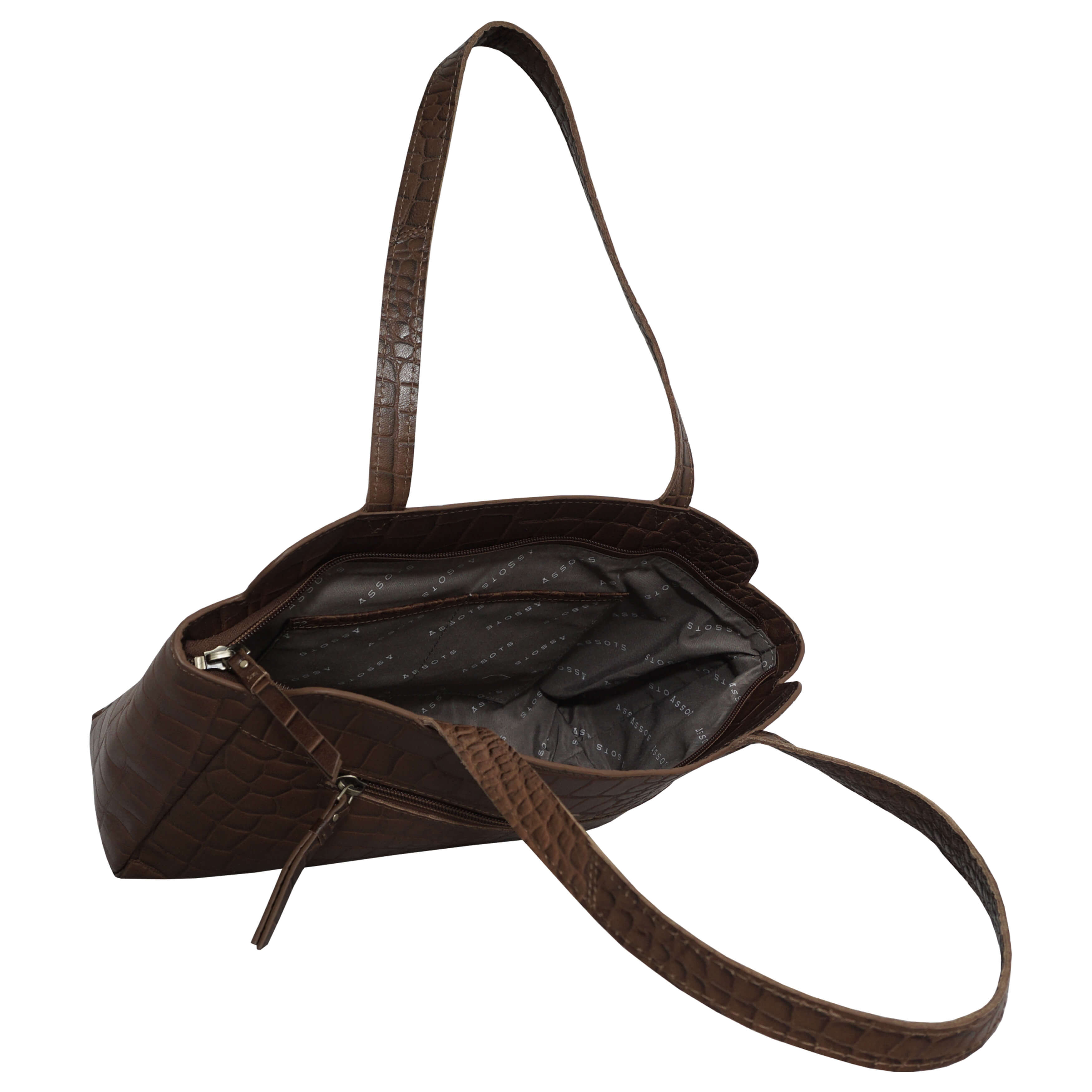 'JUDITH' Tan Croc Real Leather Shoulder Bag