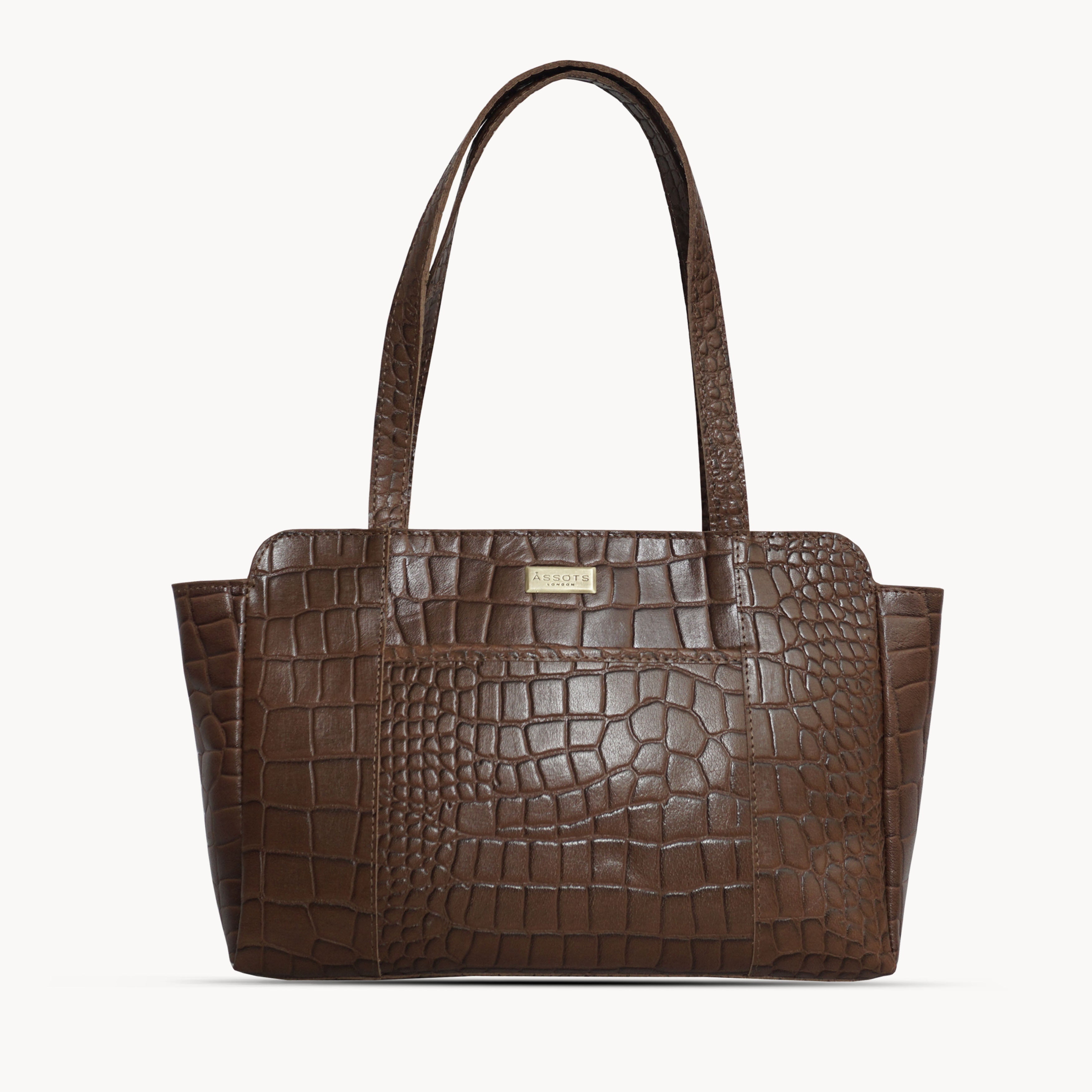 'JUDITH' Tan Croc Real Leather Shoulder Bag