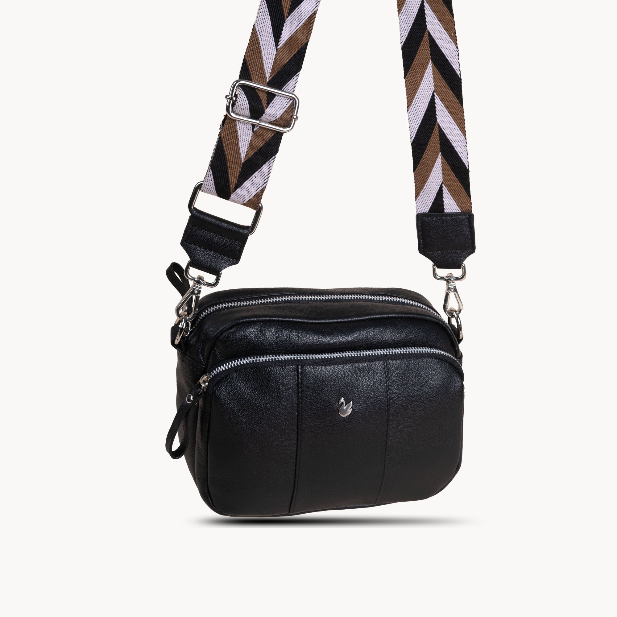'KEW' Black Soft Nappa Full Grain Real Leather Crossbody Bag