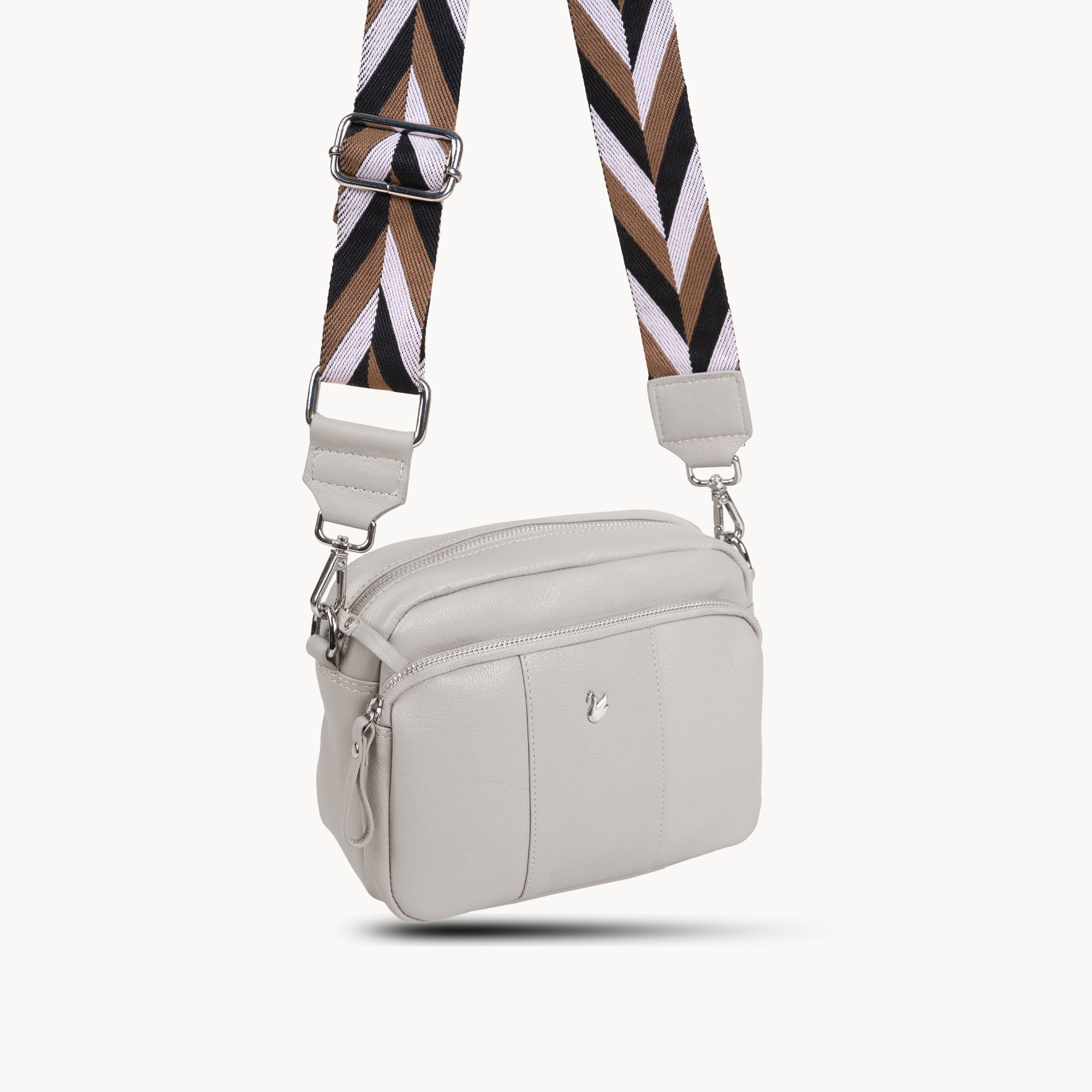 'KEW' Ice Grey Soft Nappa Full Grain Real Leather Crossbody Bag
