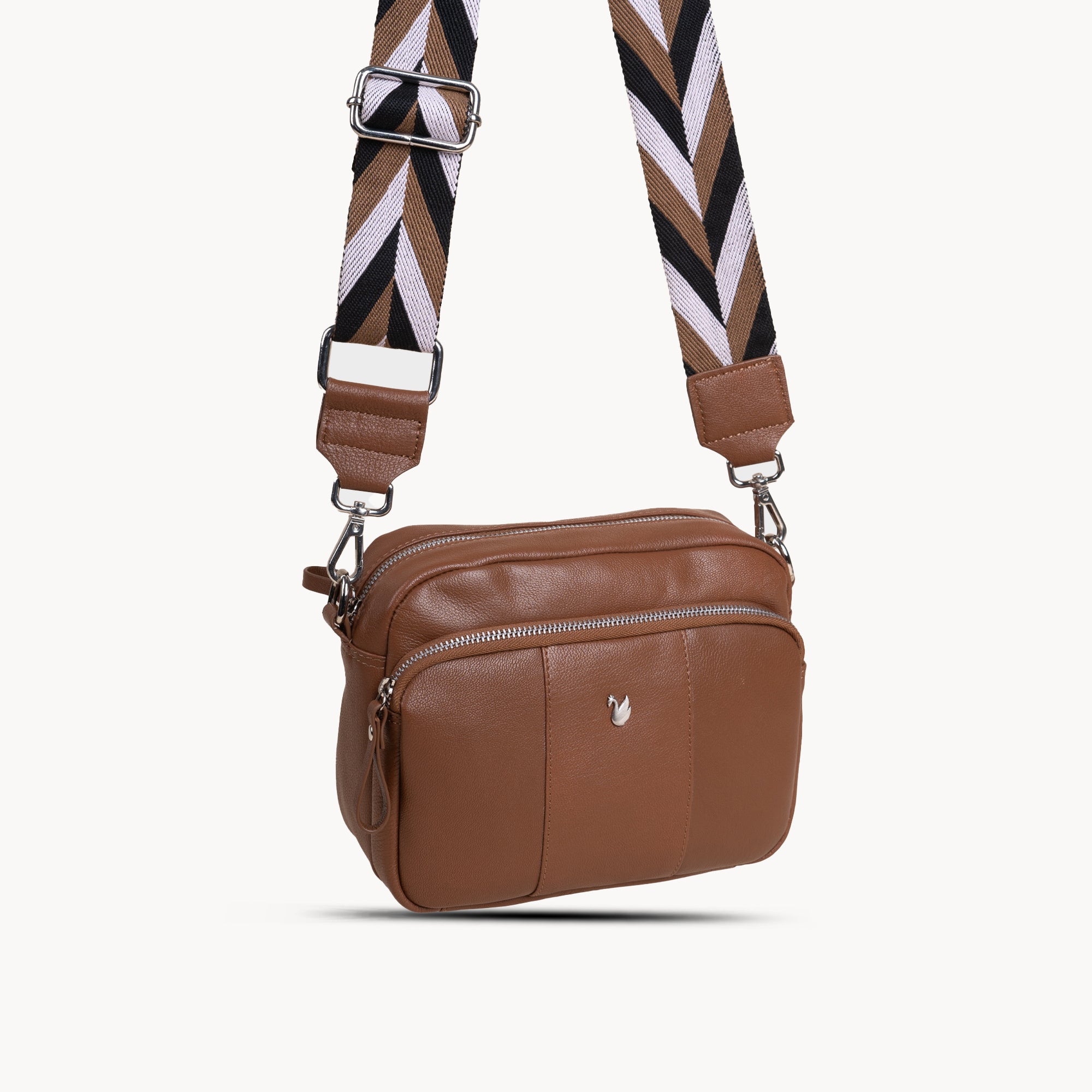 'KEW' Tan Soft Nappa Full Grain Real Leather Crossbody Bag