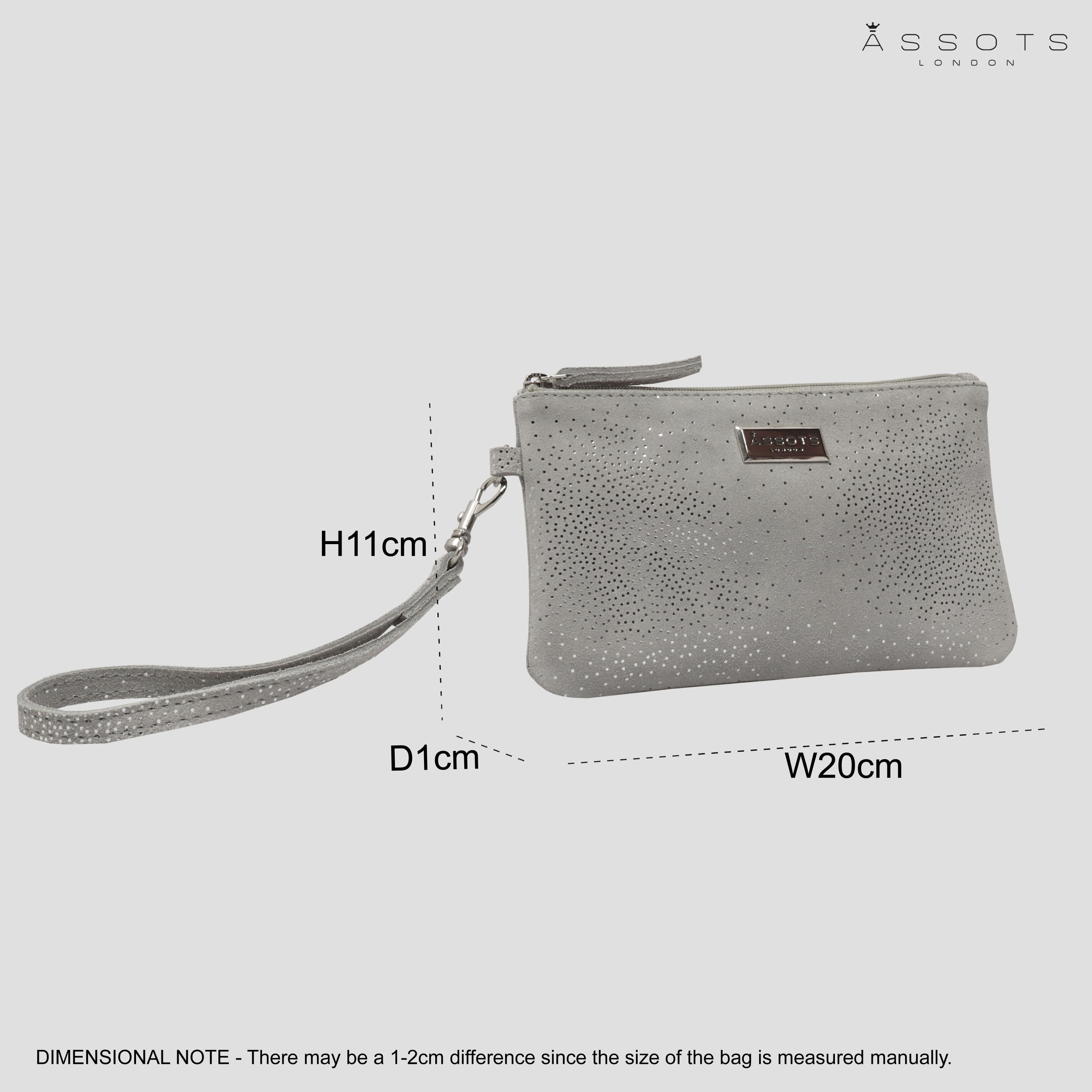 'KAREN' Grey Suede Leather with Silver Embellishment Wristlet Clutch Bag