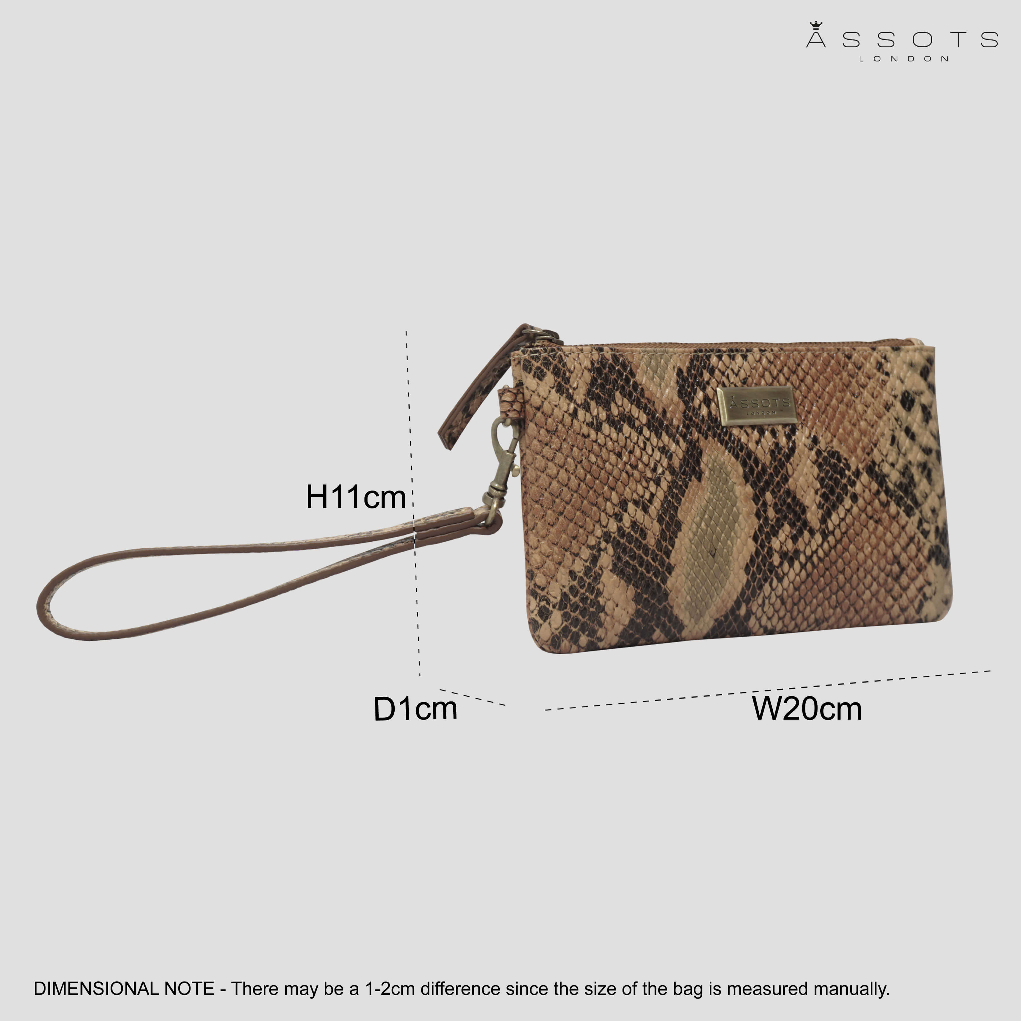 'KAREN' Tan Snake Print Real Leather Wristlet Clutch Bag