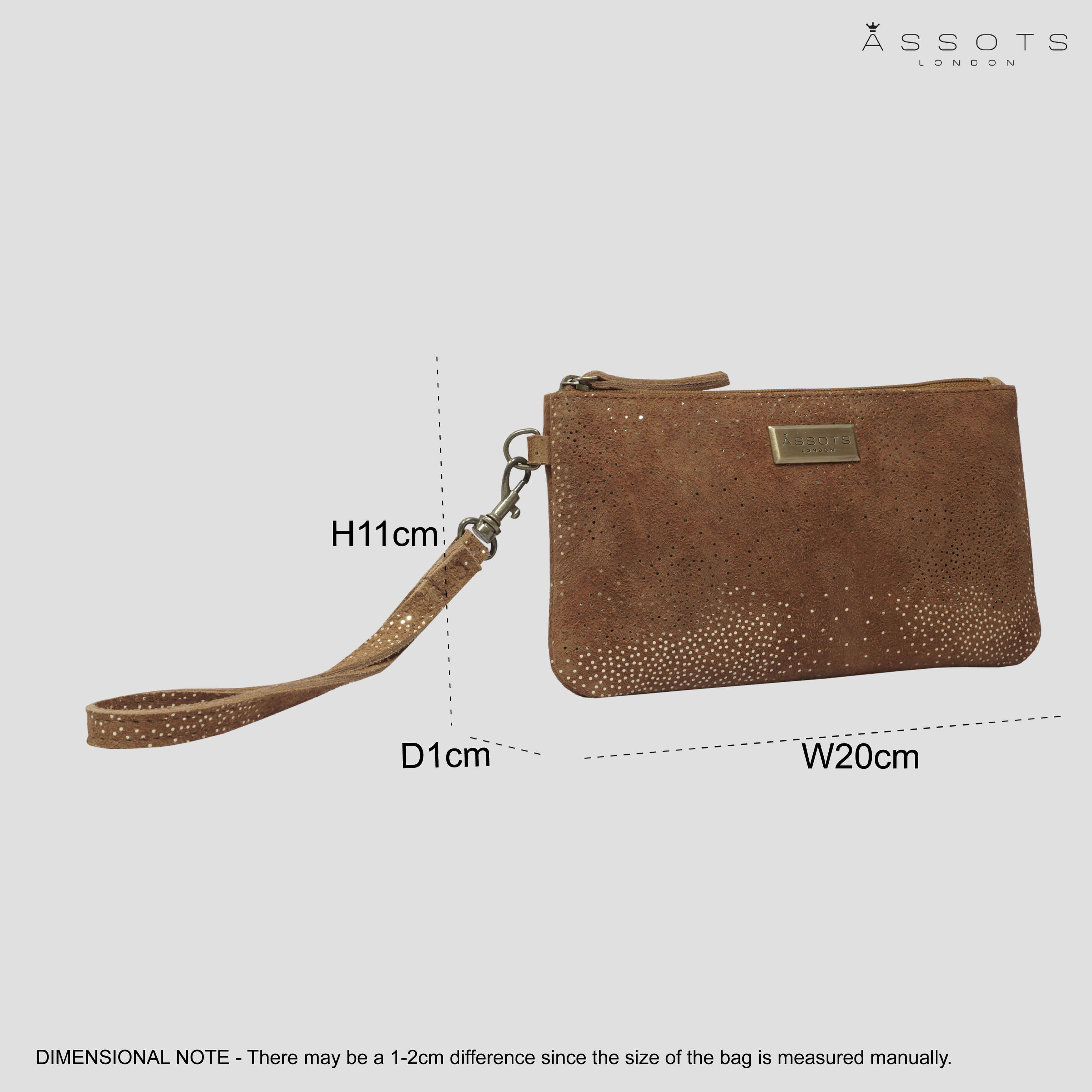 'KAREN' Tan Suede Leather with Yellow Gold Embellishment Wristlet Clutch Bag