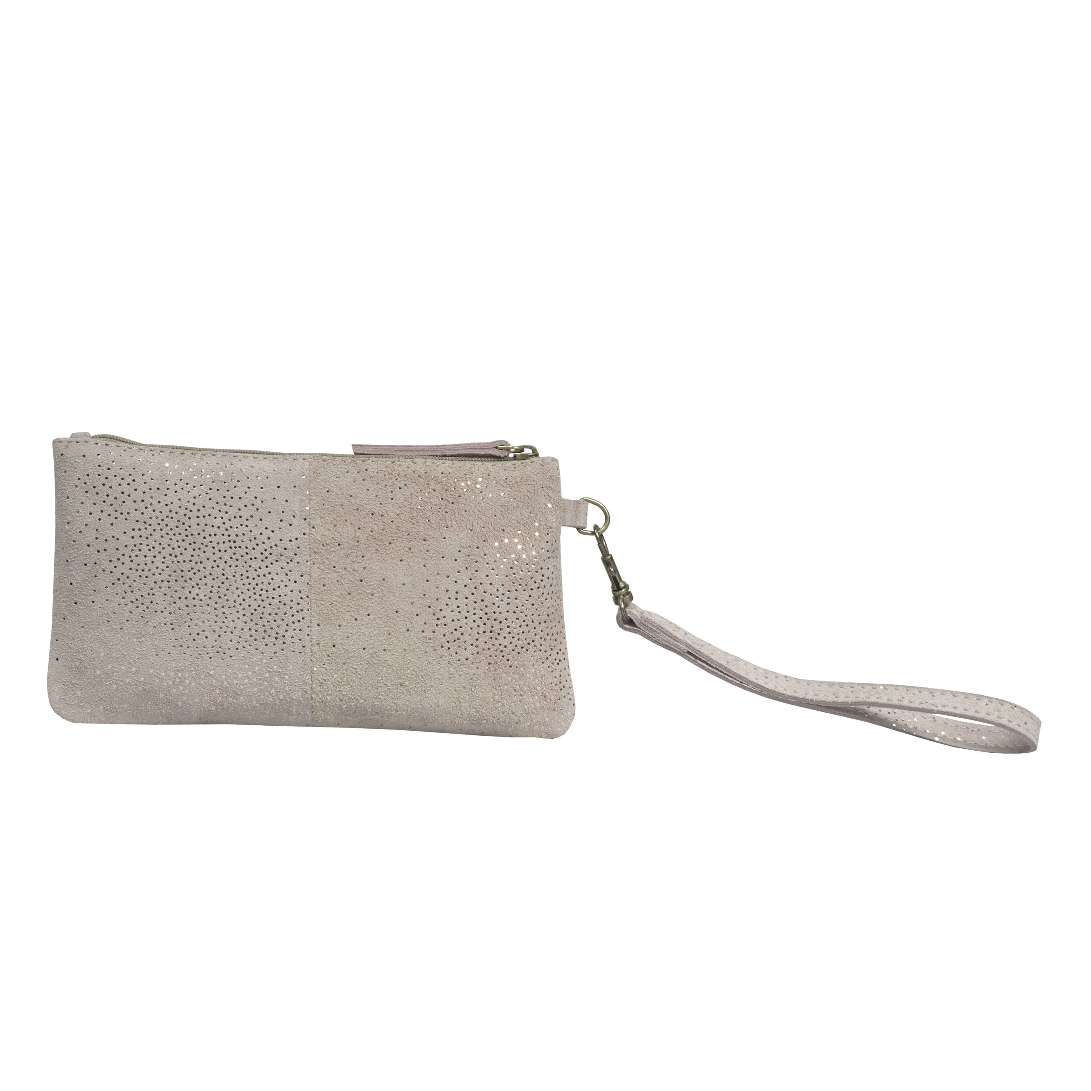 'KAREN' Pink Suede Leather with Rose Gold Embellishment Wristlet Clutch Bag