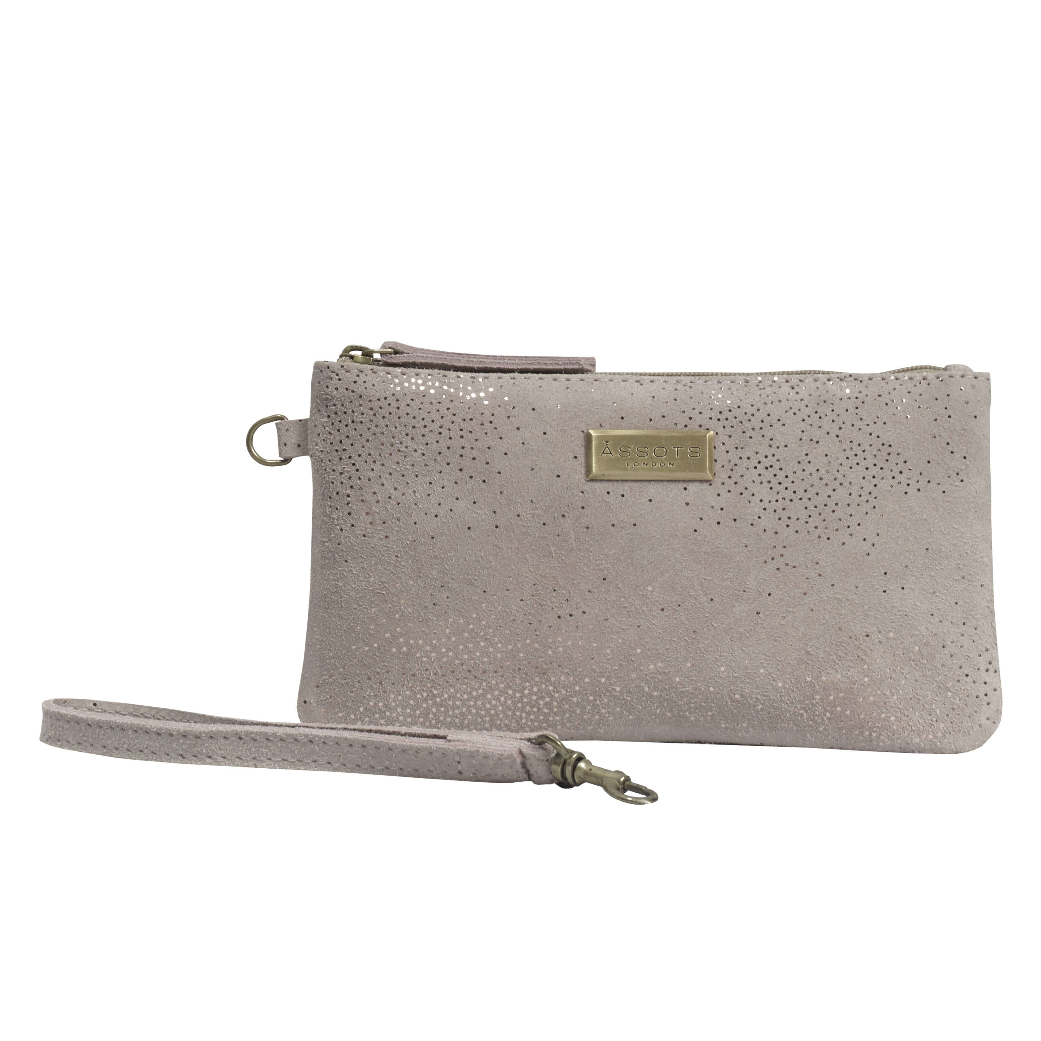 'KAREN' Pink Suede Leather with Rose Gold Embellishment Wristlet Clutch Bag