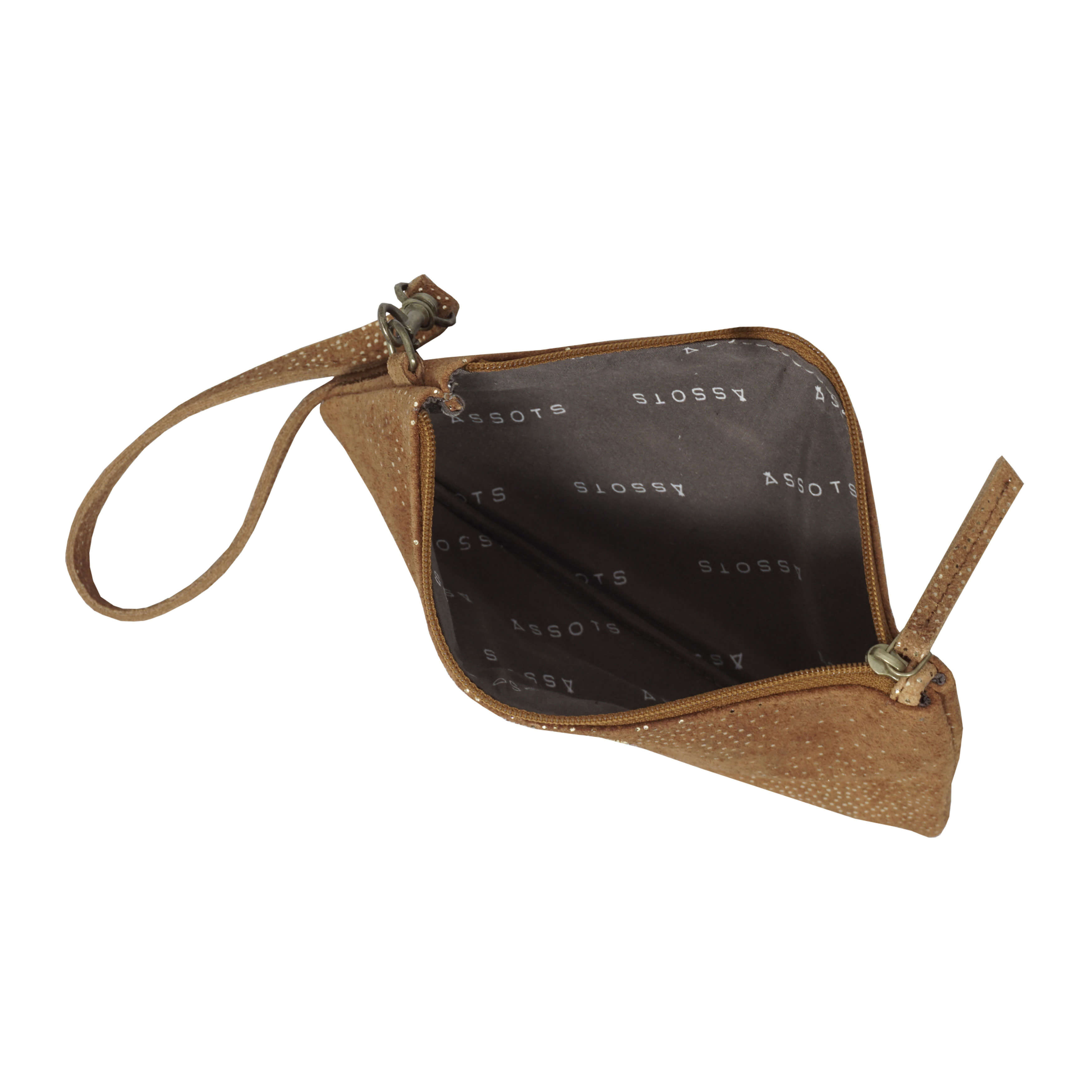 'KAREN' Tan Suede Leather with Yellow Gold Embellishment Wristlet Clutch Bag