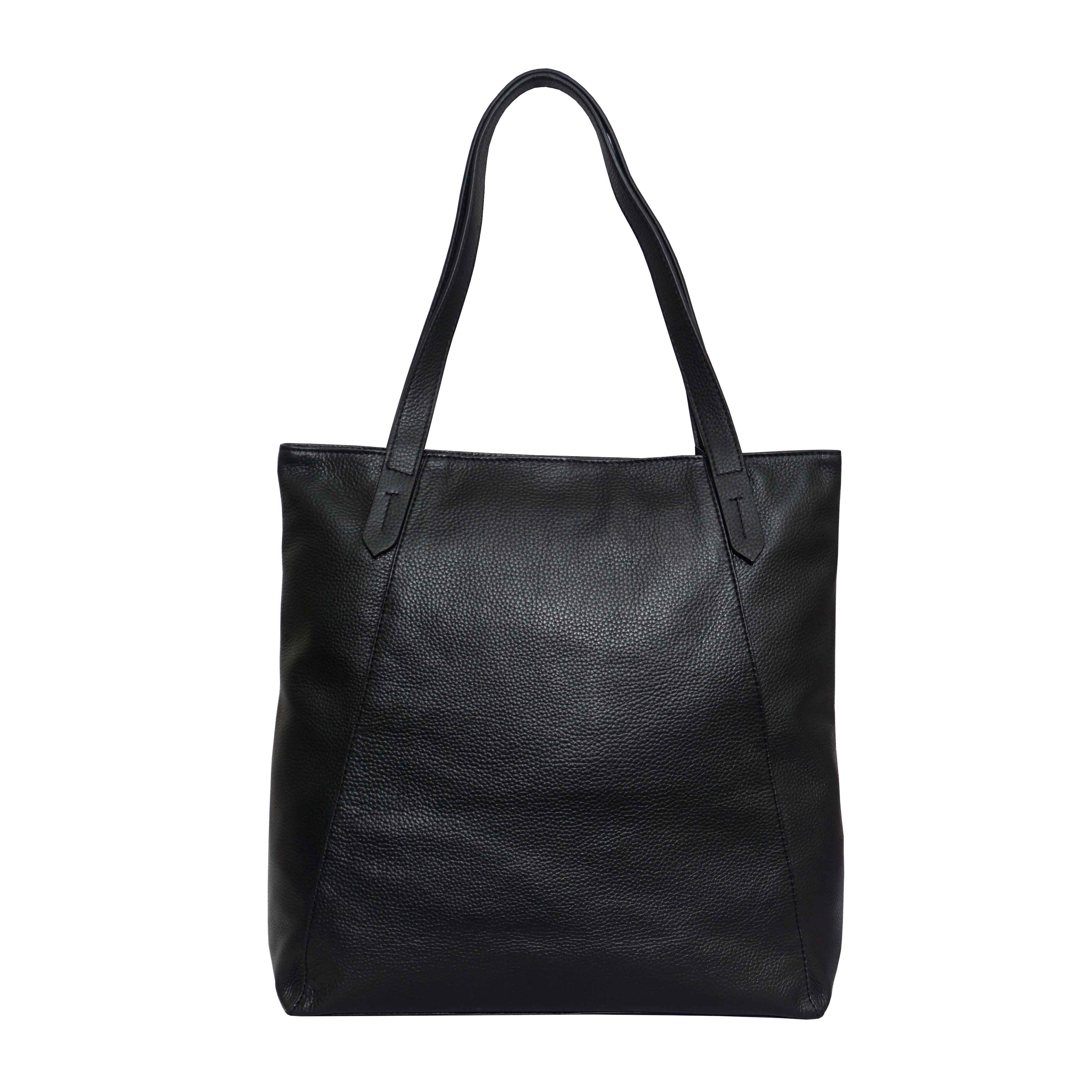 'KATE' Black Soft Natural Pebble Grain Leather Tote Bag